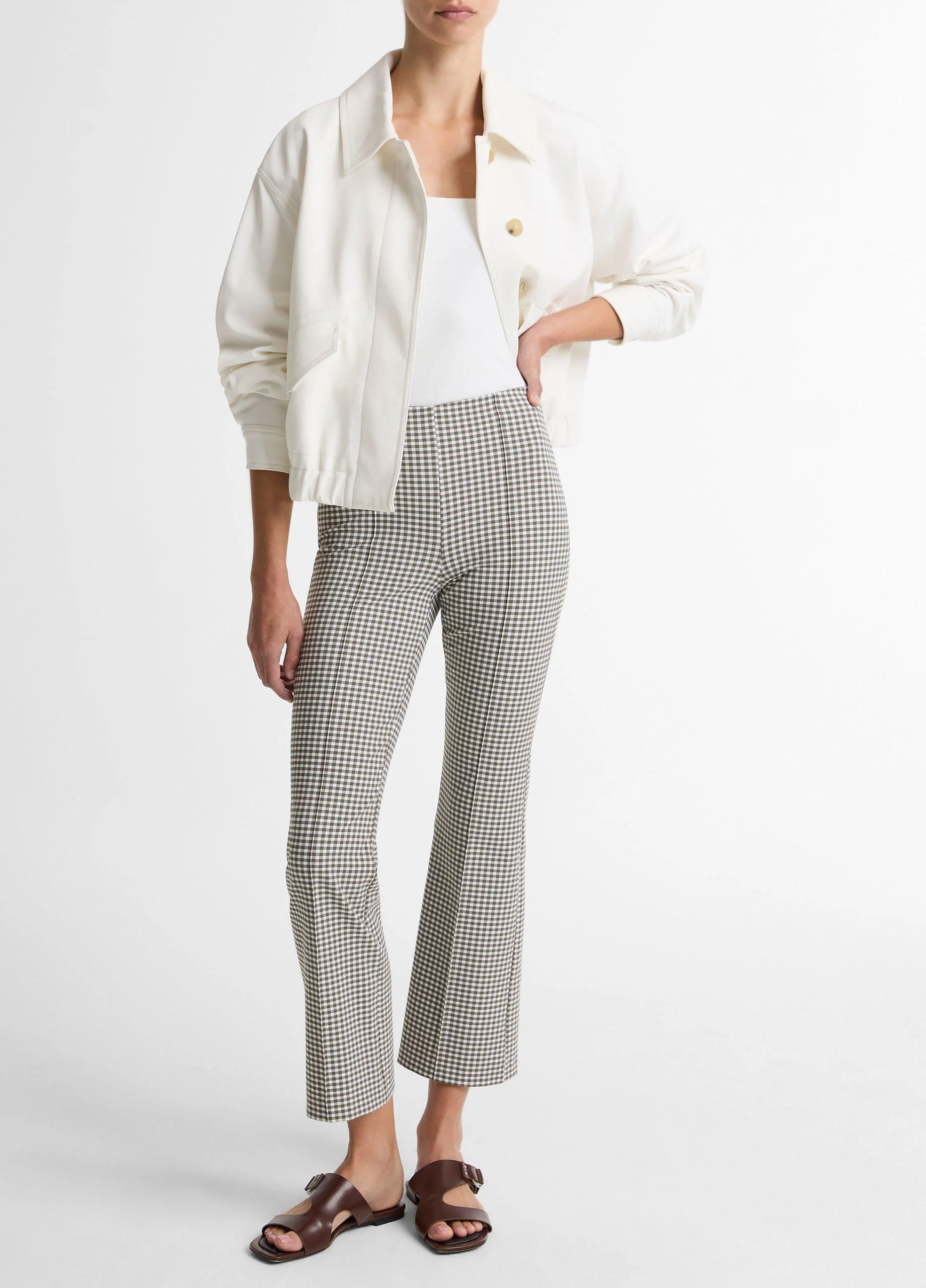 Niki Gingham Mid-Rise Crop Flare Pant - 1