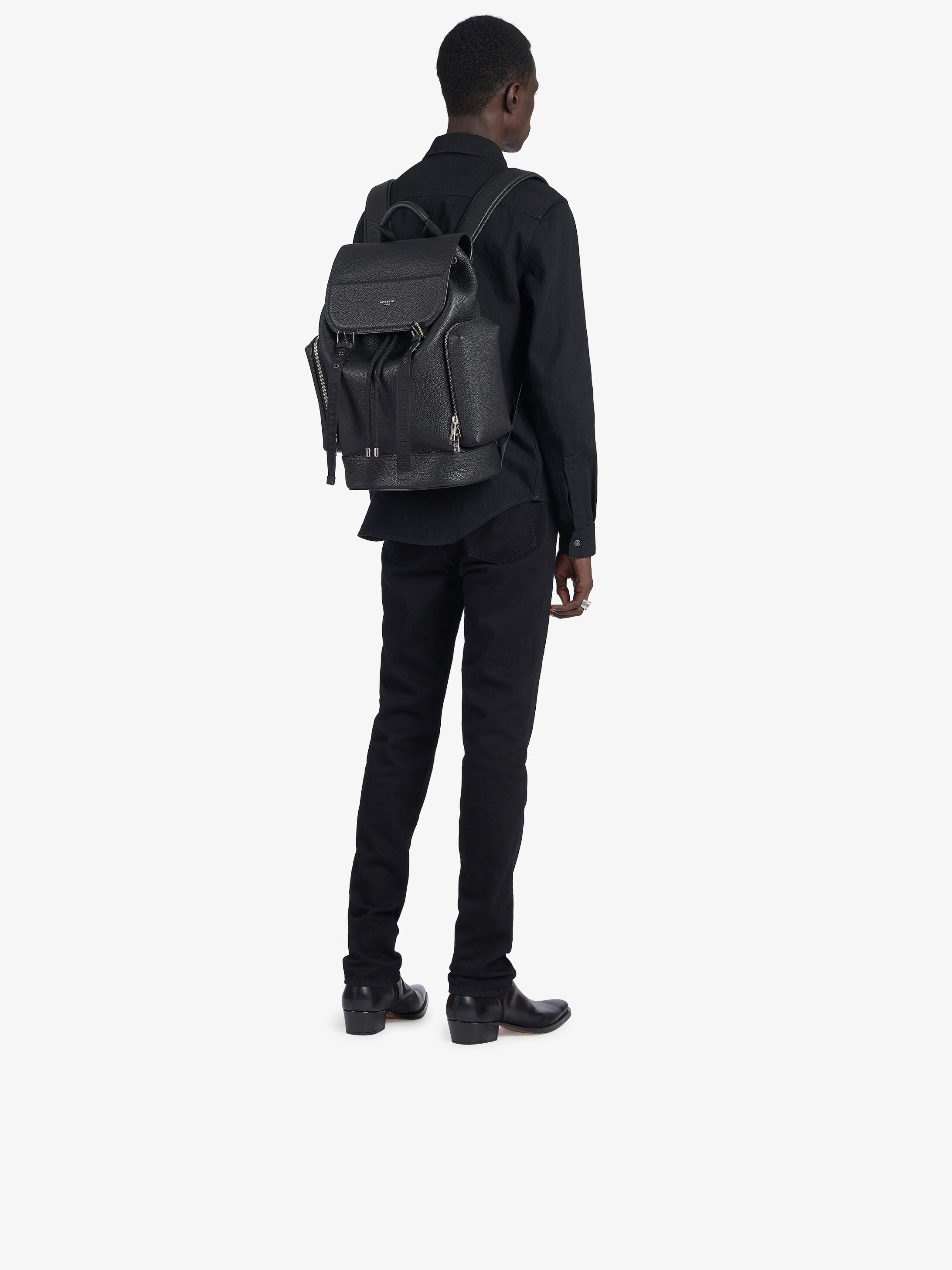 Multi-pockets backpack in grained leather - 2