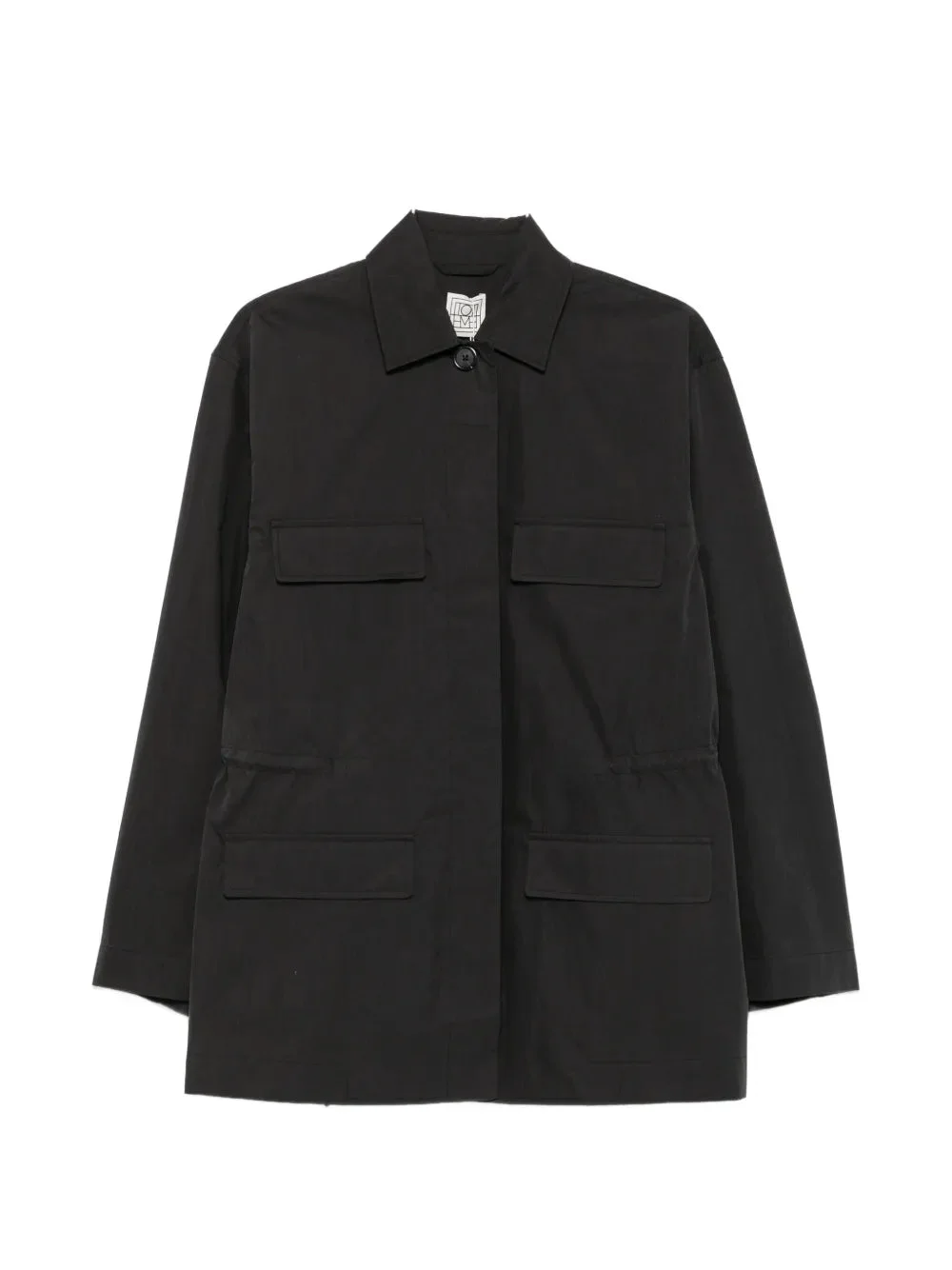 Collared Drawstring Jacket in Black - 1