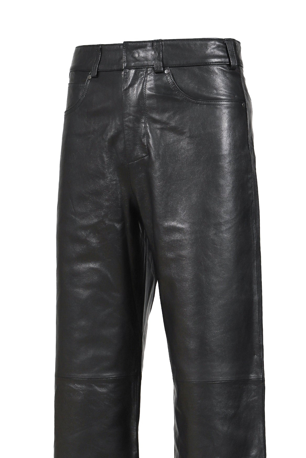 LEATHER STRAIGHT LEG PANT / BLK - 4