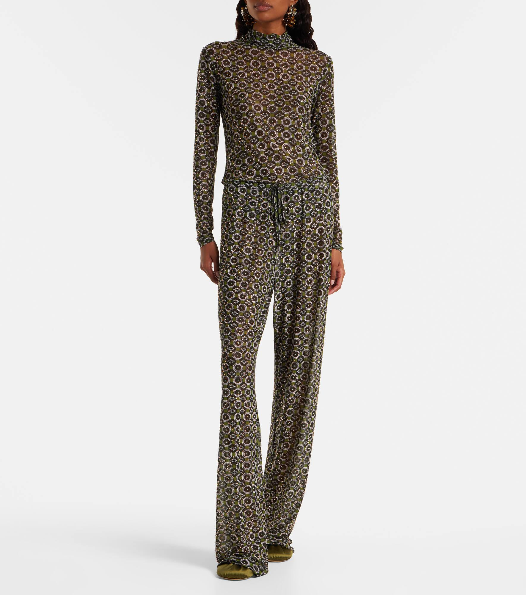 Embellished printed sheer jersey top - 7