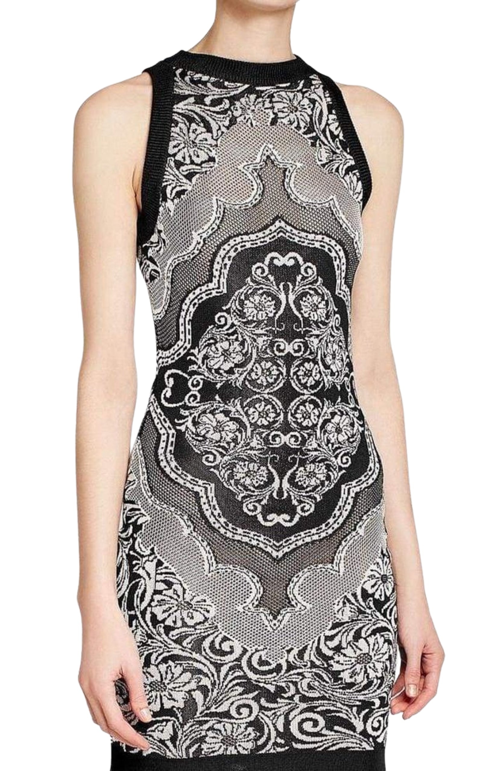 Jacquard Lace Print Mini Dress - 5