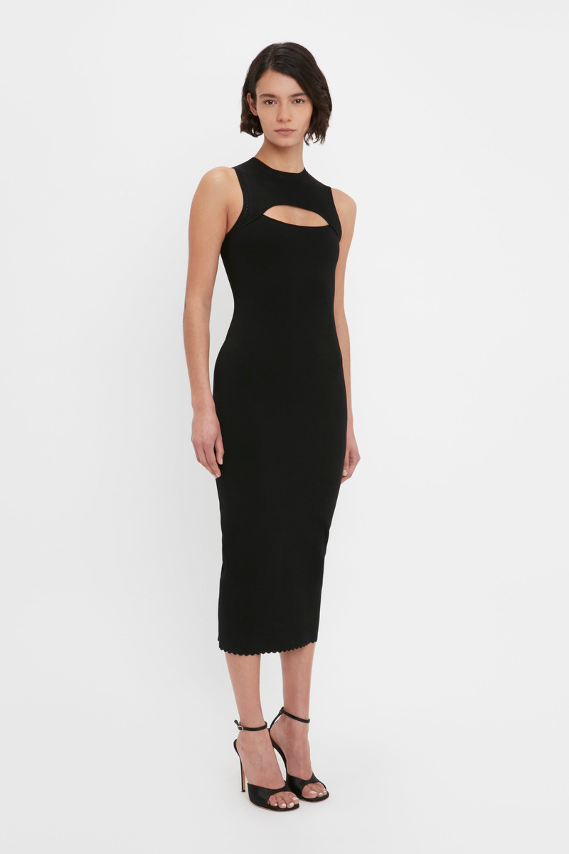 VB Body Slash Front Midi Dress In Black 3