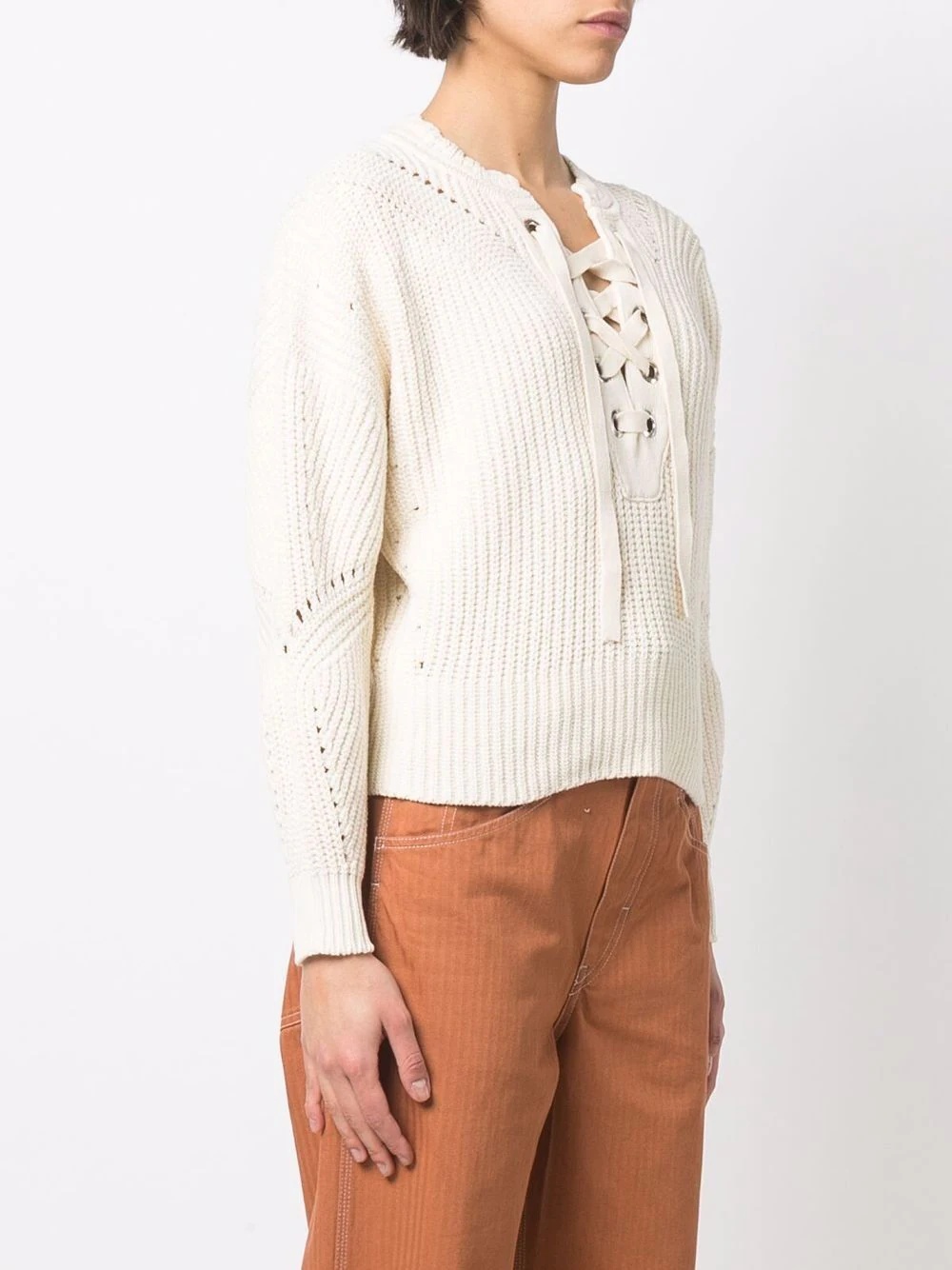 lace-up ribbed-knit jumper - 3