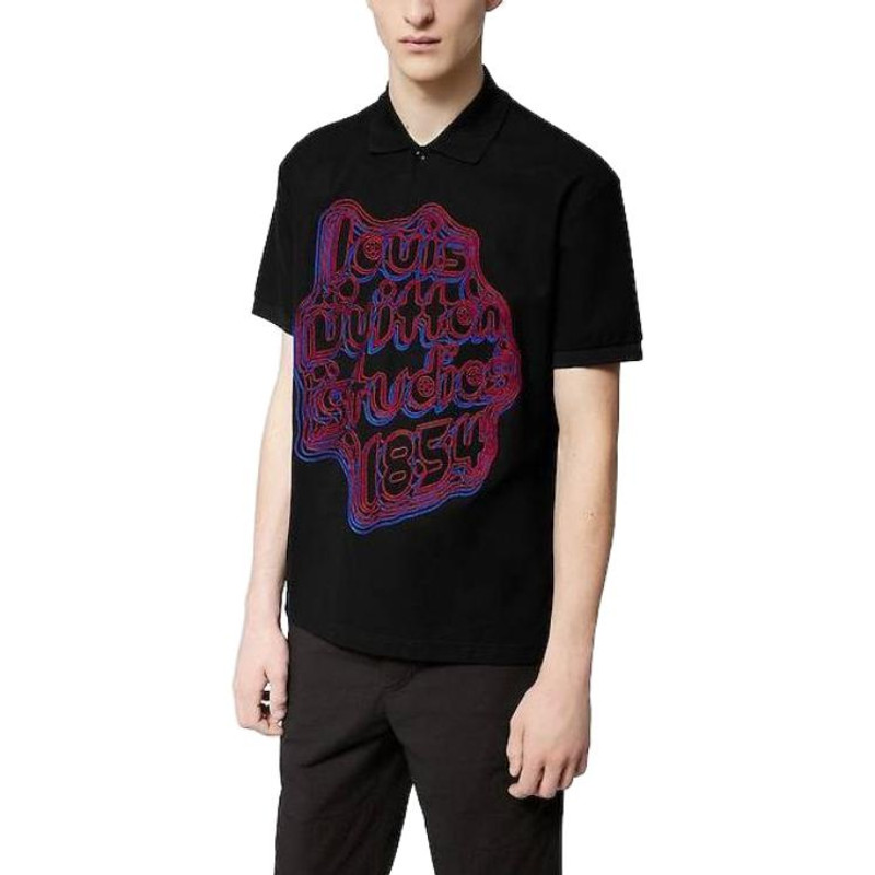 Louis Vuitton LOUIS VUITTON Embroidered Cotton Pique Polo Shirt 'Black' 1ABY01 outlook