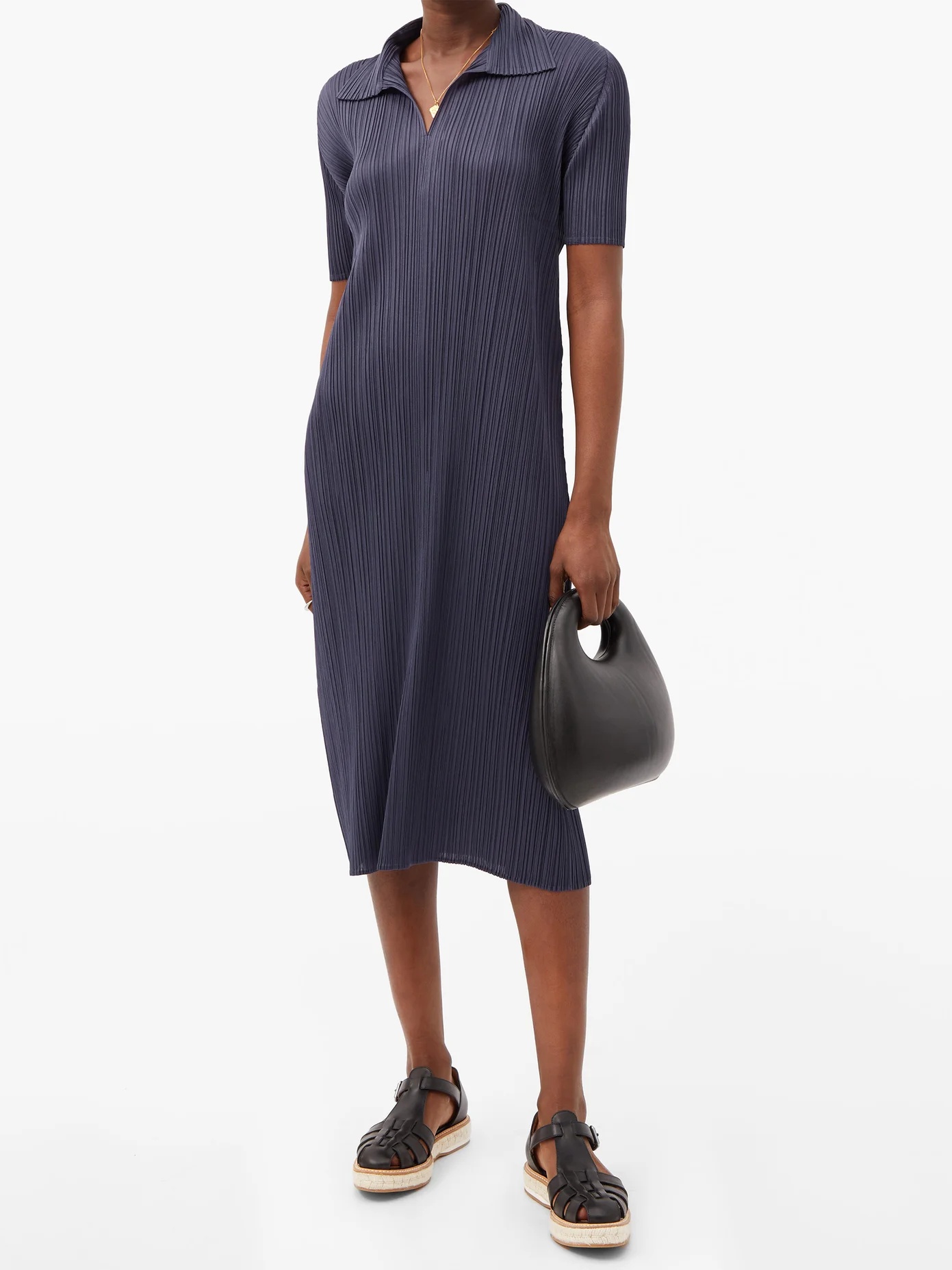 Collared technical-pleated midi dress - 2