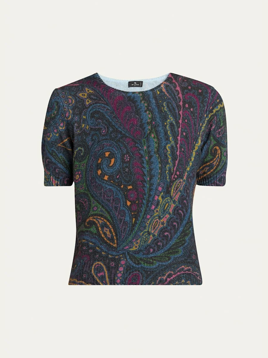 Short-Sleeve Knit Paisley Sweater - 1