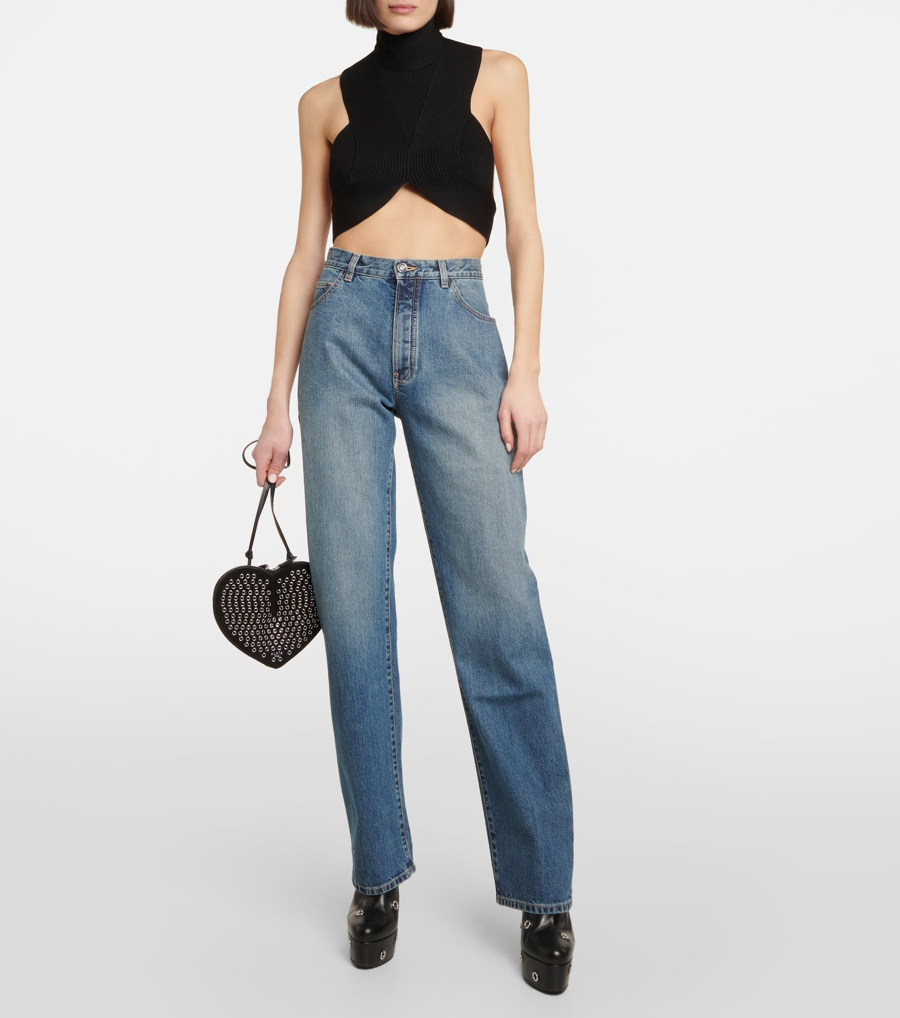 Ribbed-knit halterneck crop top - 2