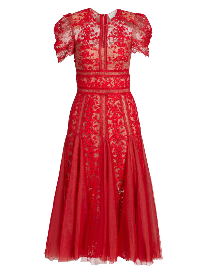 Women's Megan Lace Short-Sleeve Midi-Dress - Red 1