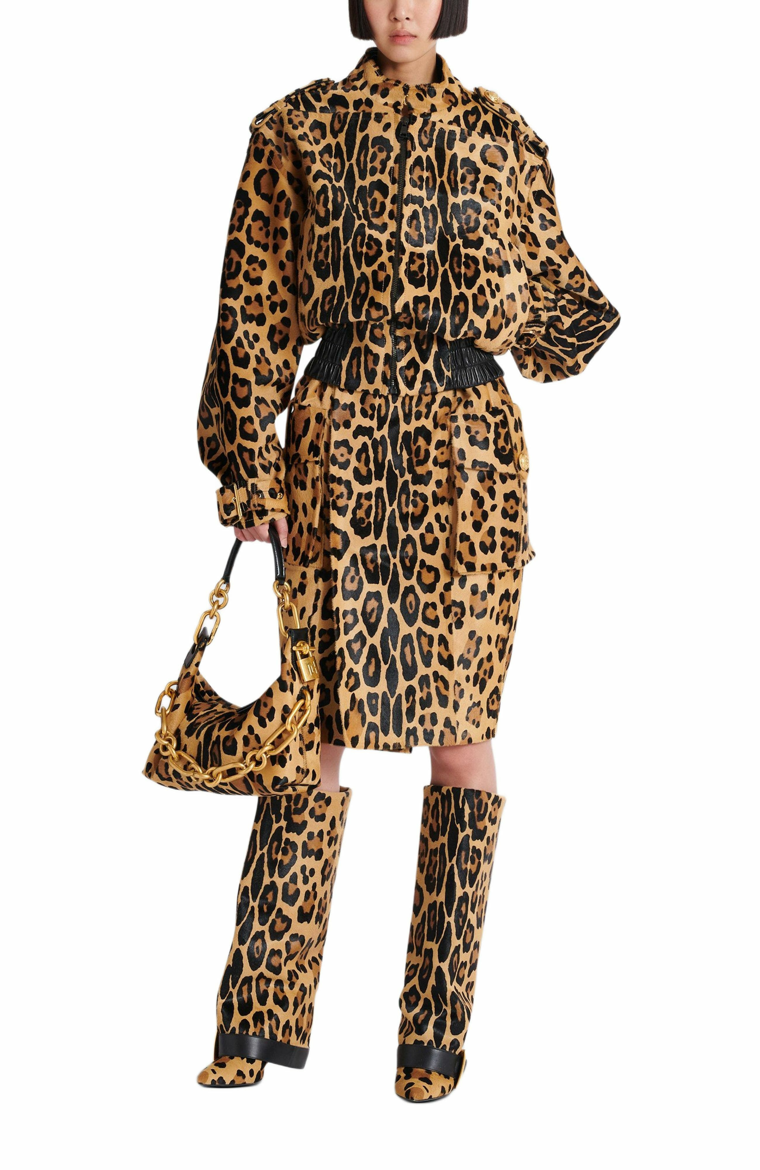 Balmain Sync Medium leopard print leather bag in Brown at Nordstrom - 5