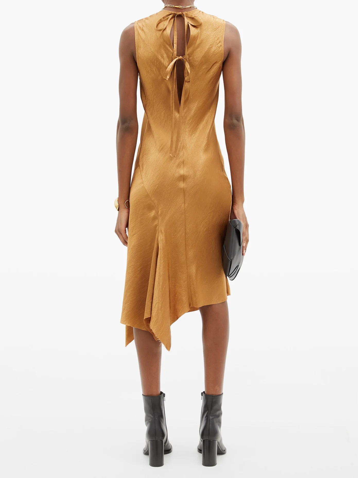 Asymmetric-hem crinkled-satin dress - 5