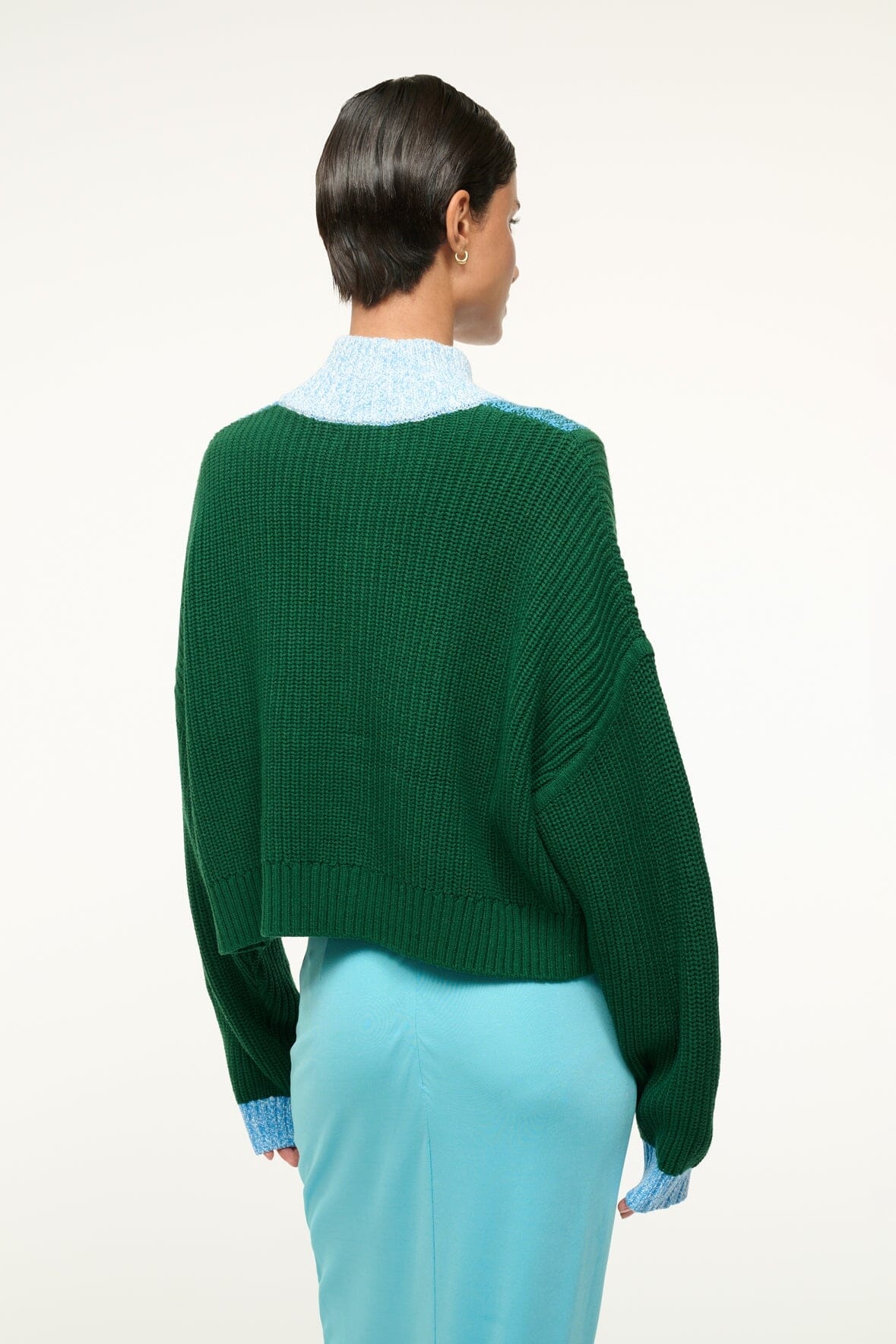 STAUD CROPPED HAMPTON SWEATER JUNGLE SKY IVORY - 4