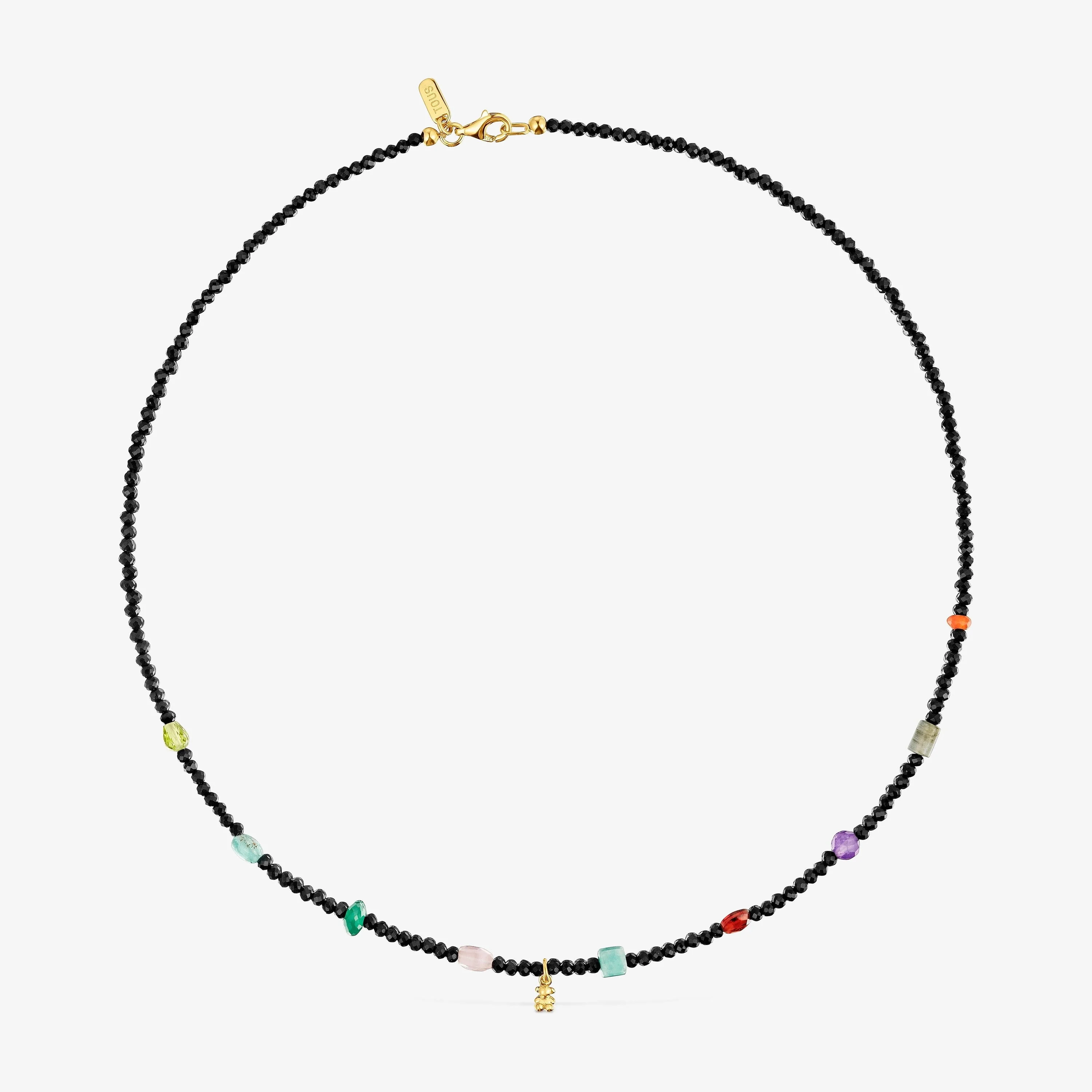 Bold Bear Choker with 18kt gold plating over silver, onyx, gemstones - 1