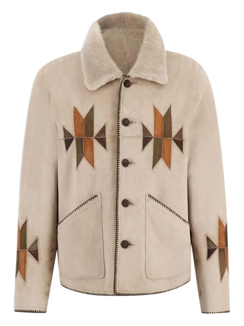 appliqué fur collar jacket - 1
