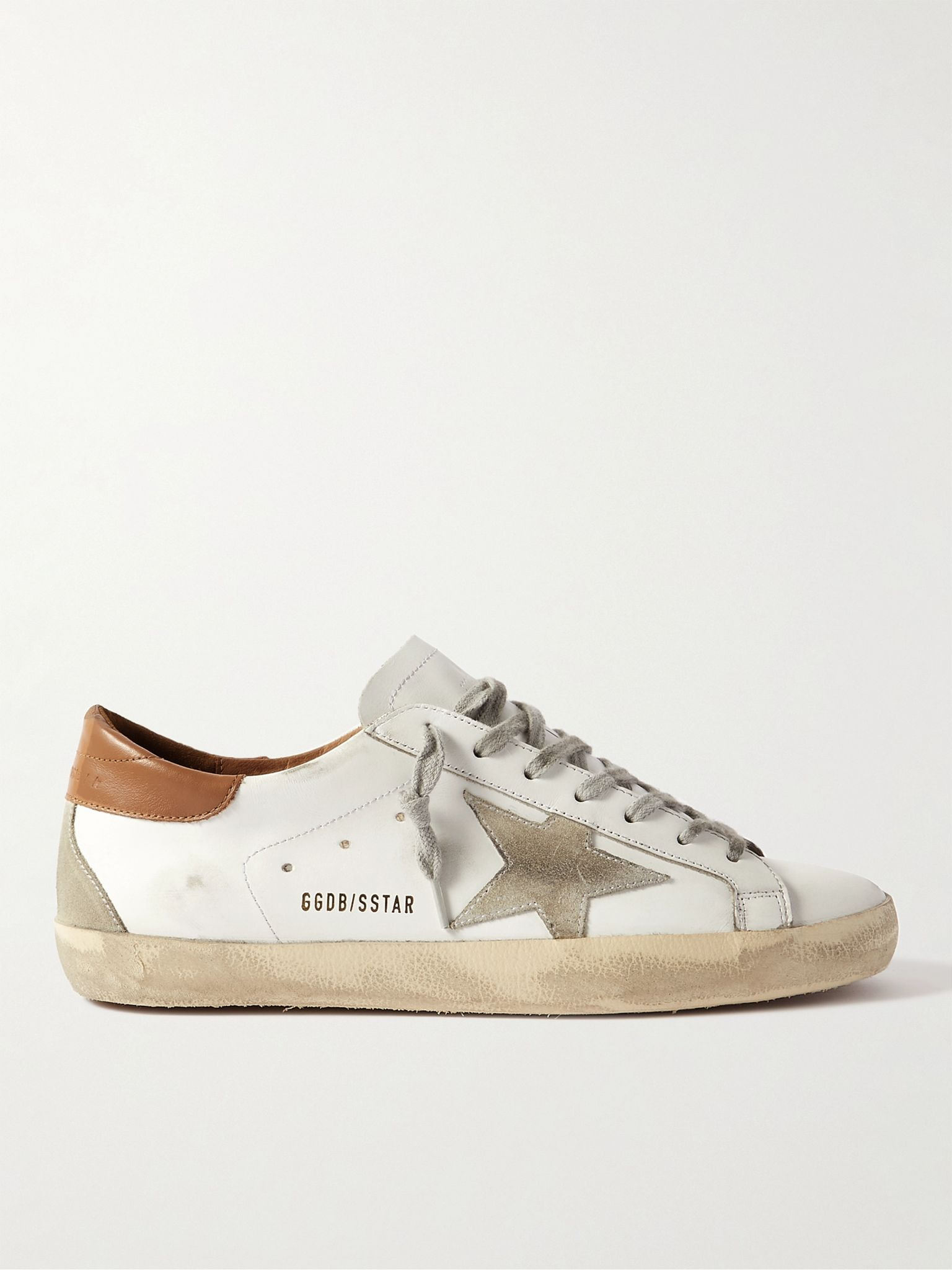 Superstar Distressed Leather and Suede Sneakers White - 1