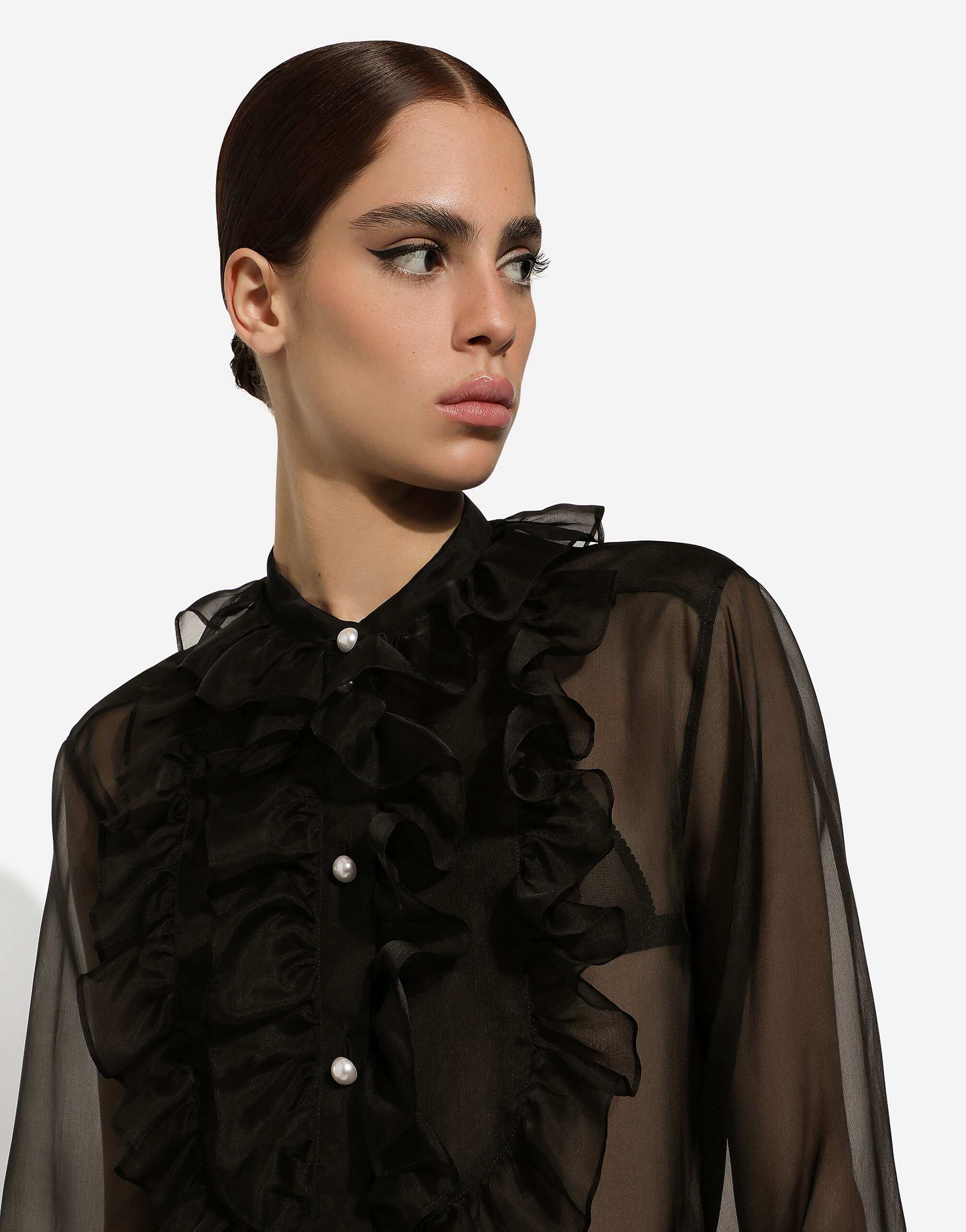 Organza shirt with shirt front and ruffles - 11