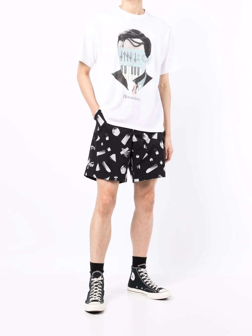 abstract geometric print shorts - 2