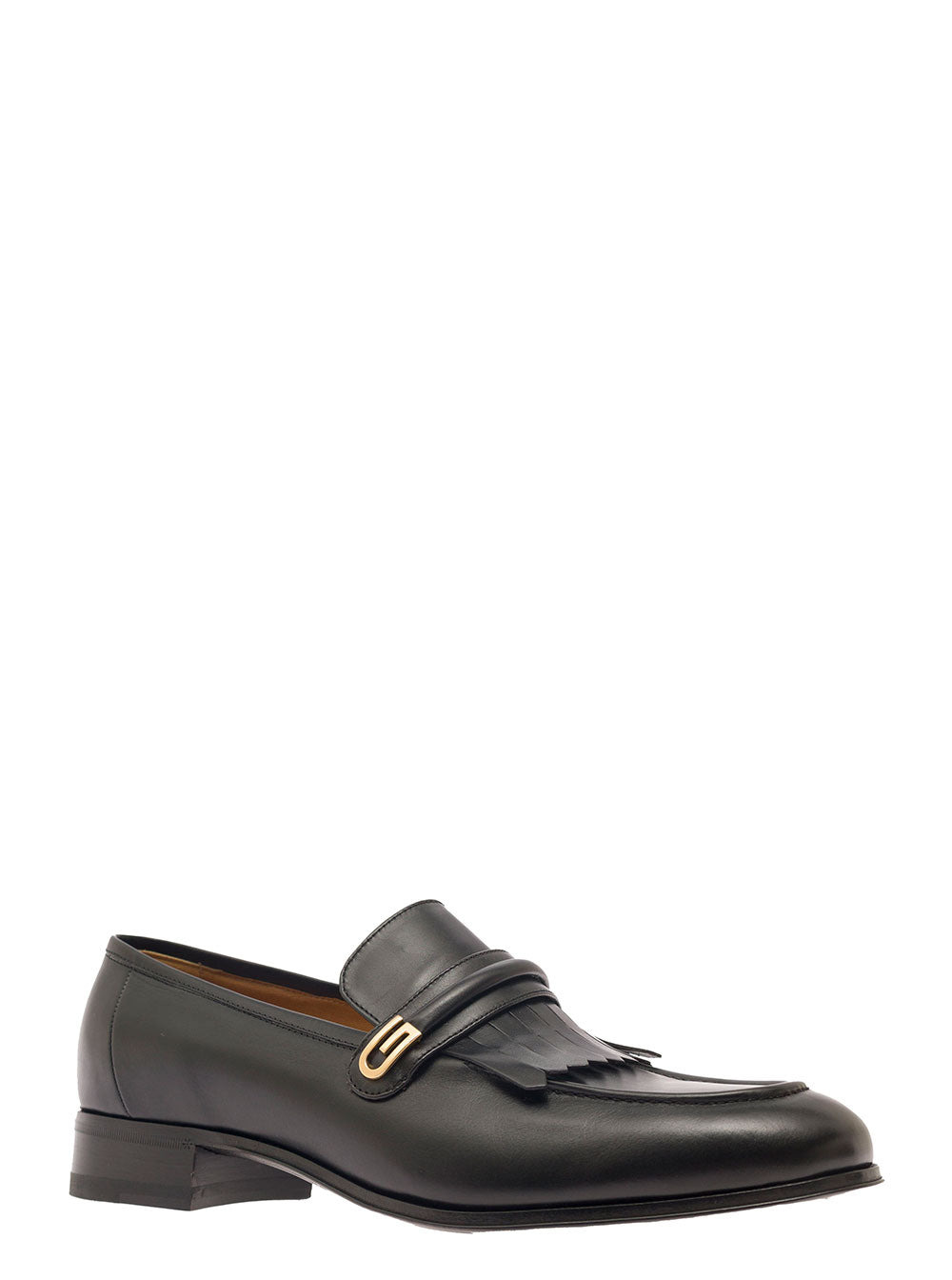 Gucci Men Black Loafers With Fringes And Double G In Smooth Leather Man - 3