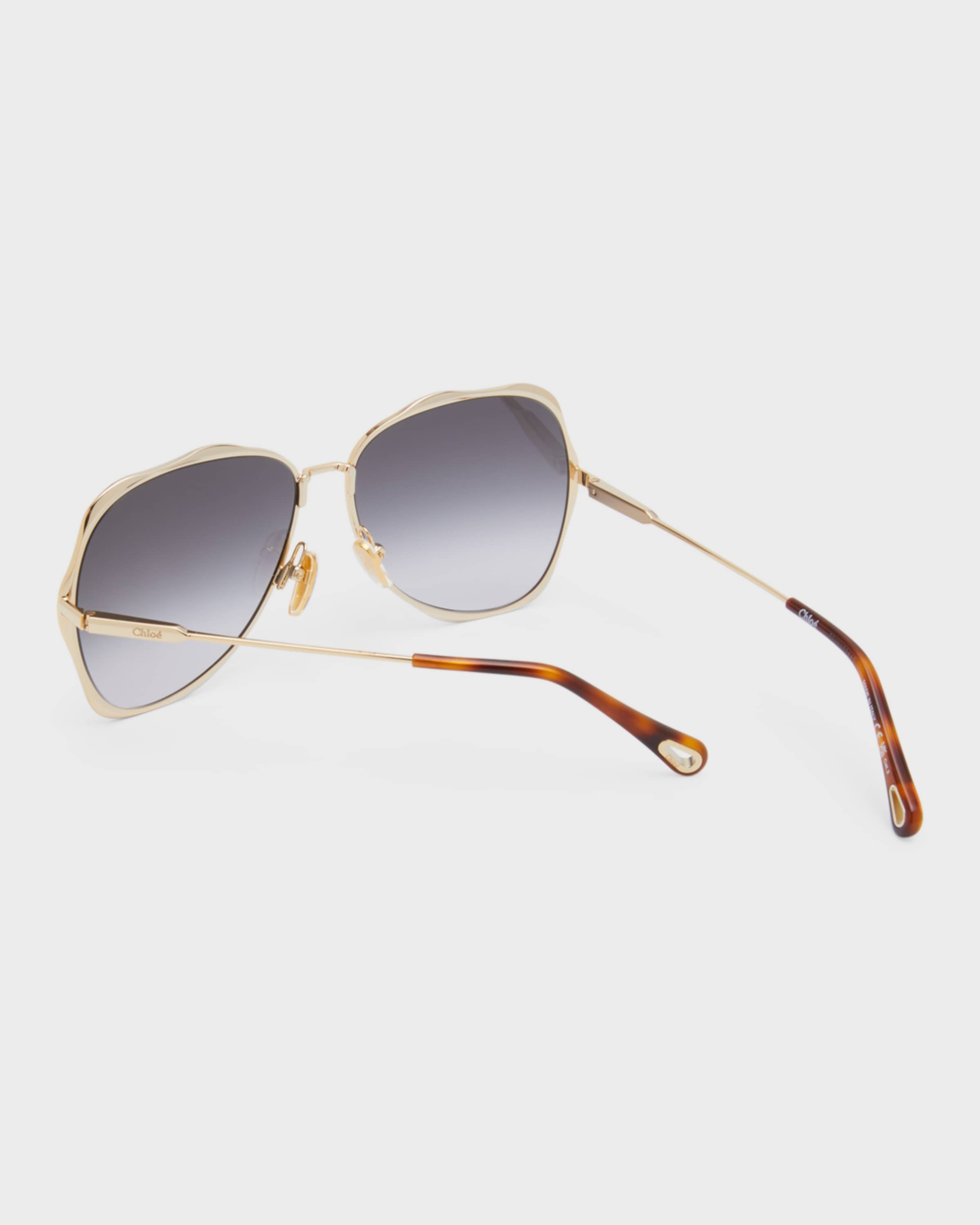 Golden Tortoiseshell Metal Aviator Sunglasses - 2