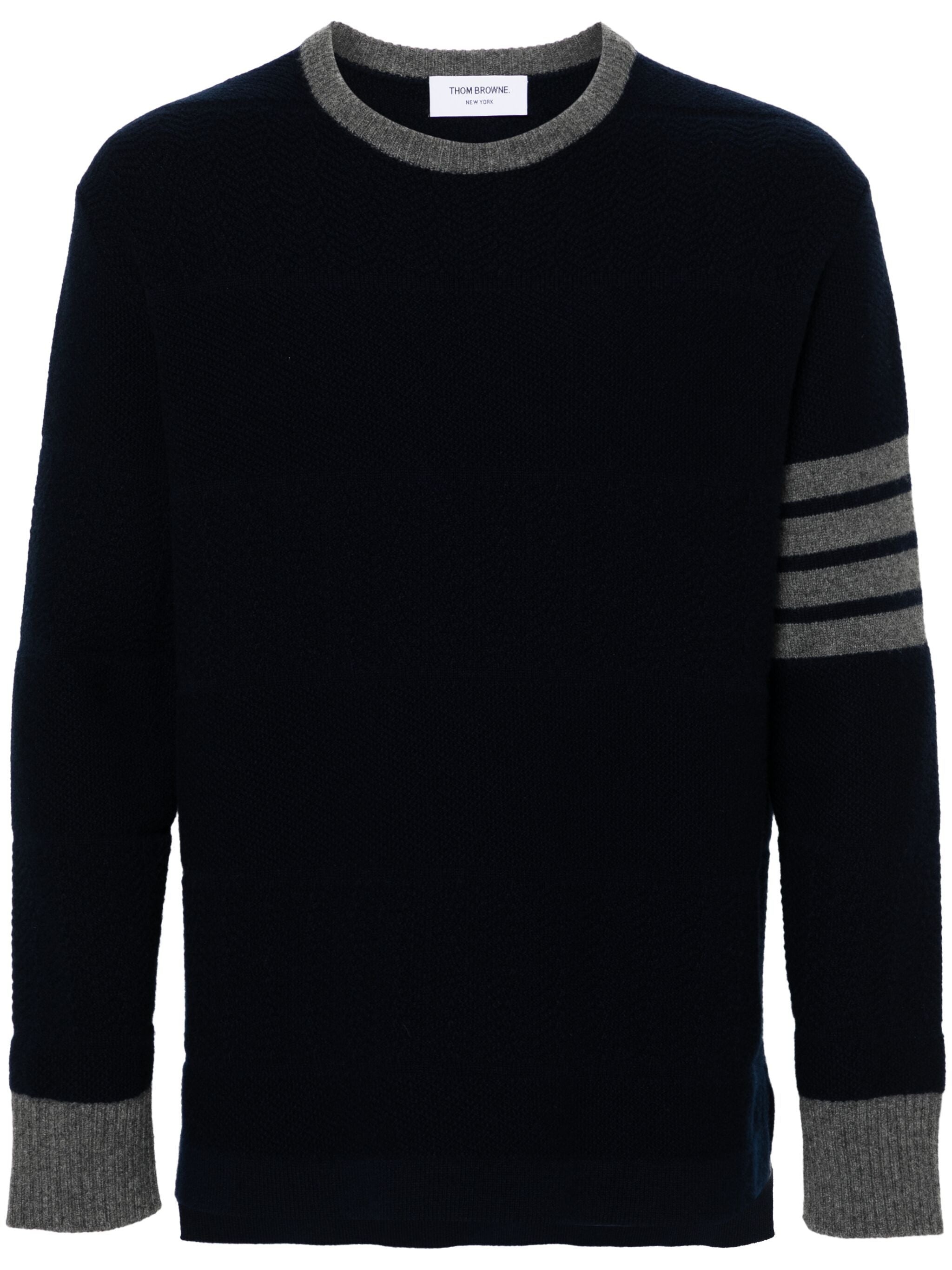 THOM BROWNE Men Textured Rugby Stripe Crew Neck Pullover - 1