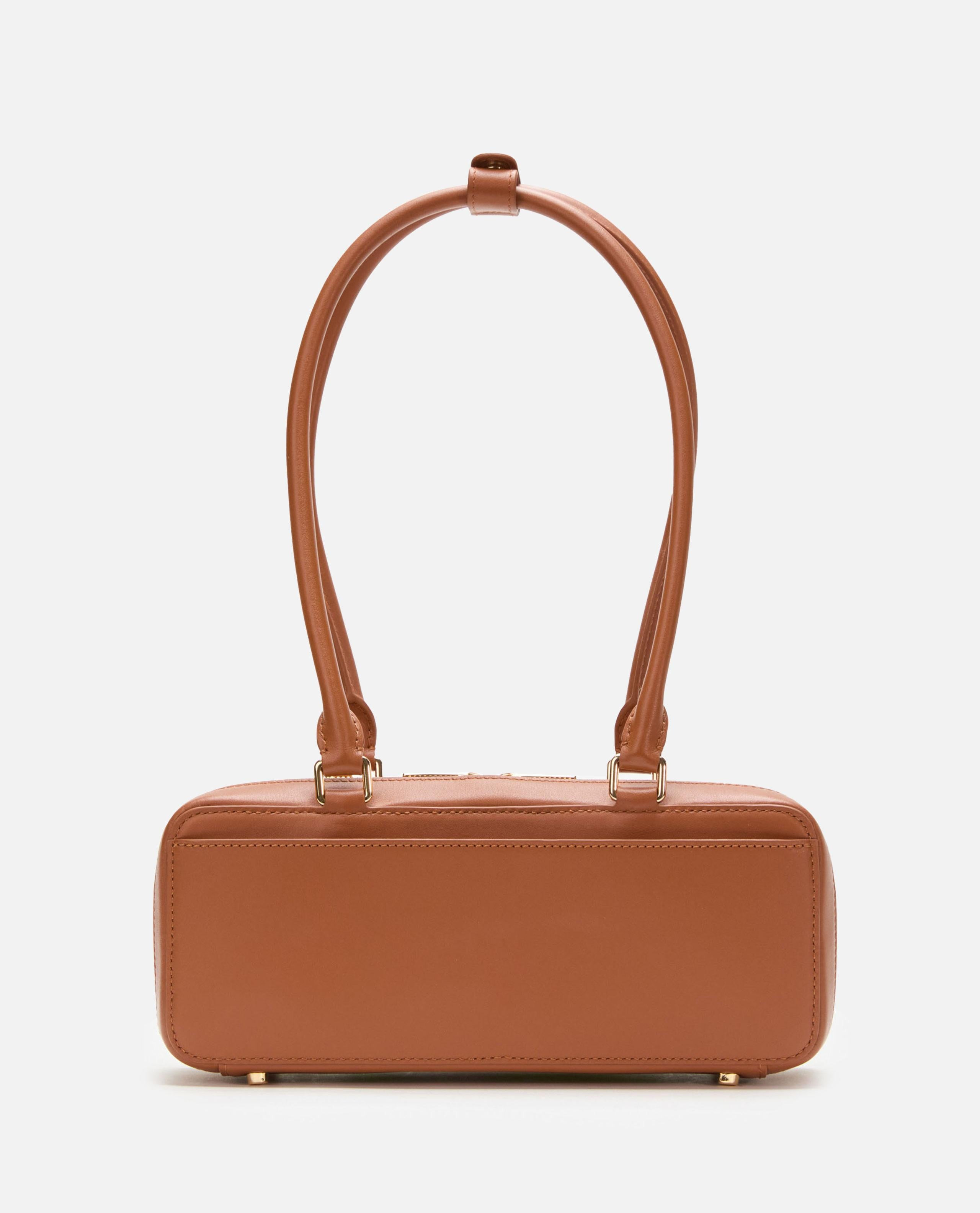 TAN LEATHER BAGUETTE SHOULDER BAG WITH CHARM - 4