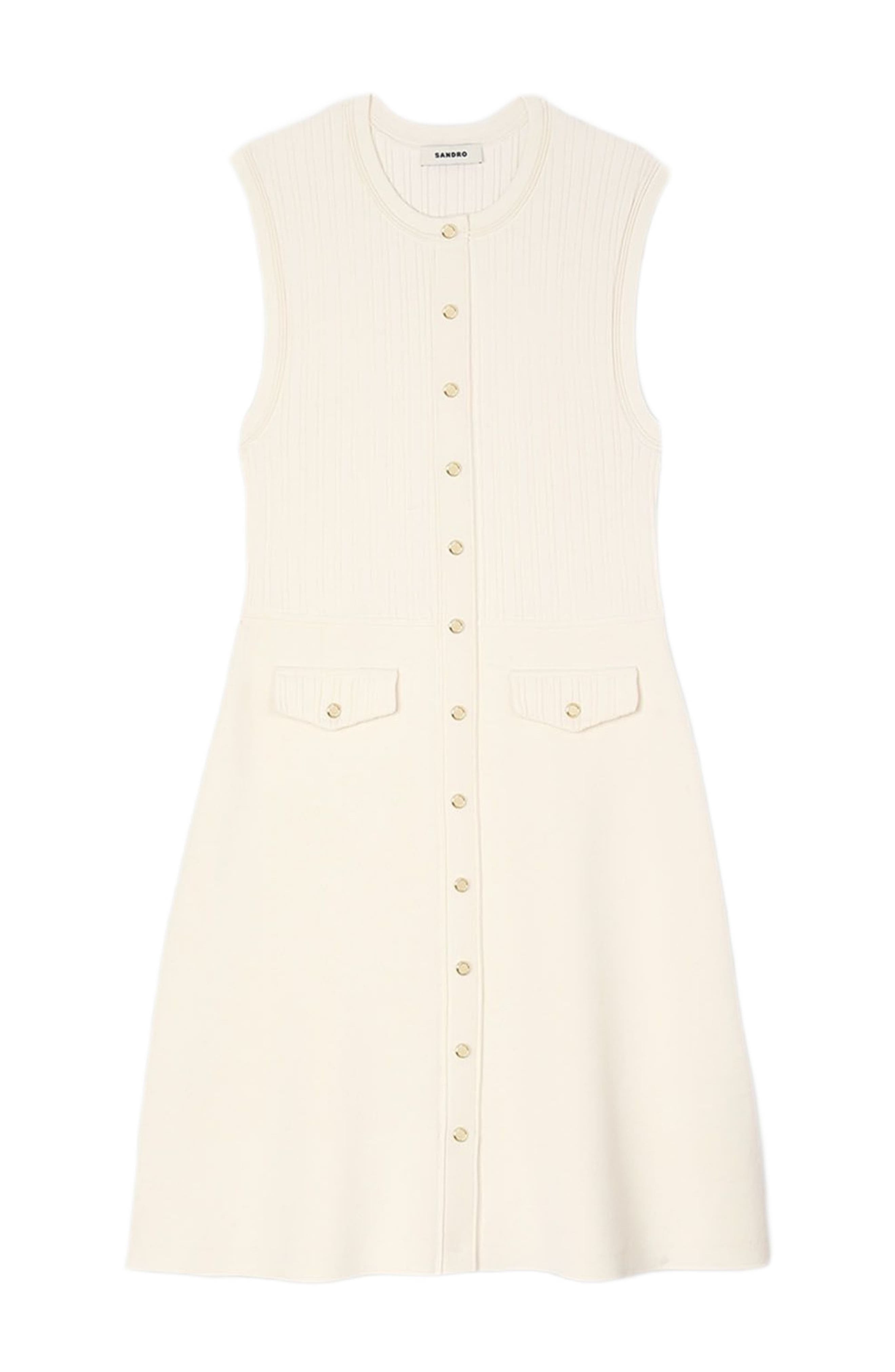 SANDRO Rib knit short dress in Ecru at Nordstrom - 5