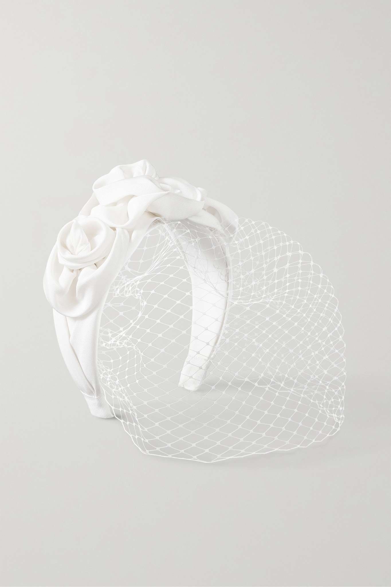 Tripled Rosette mesh-trimmed silk-faille headband - 1