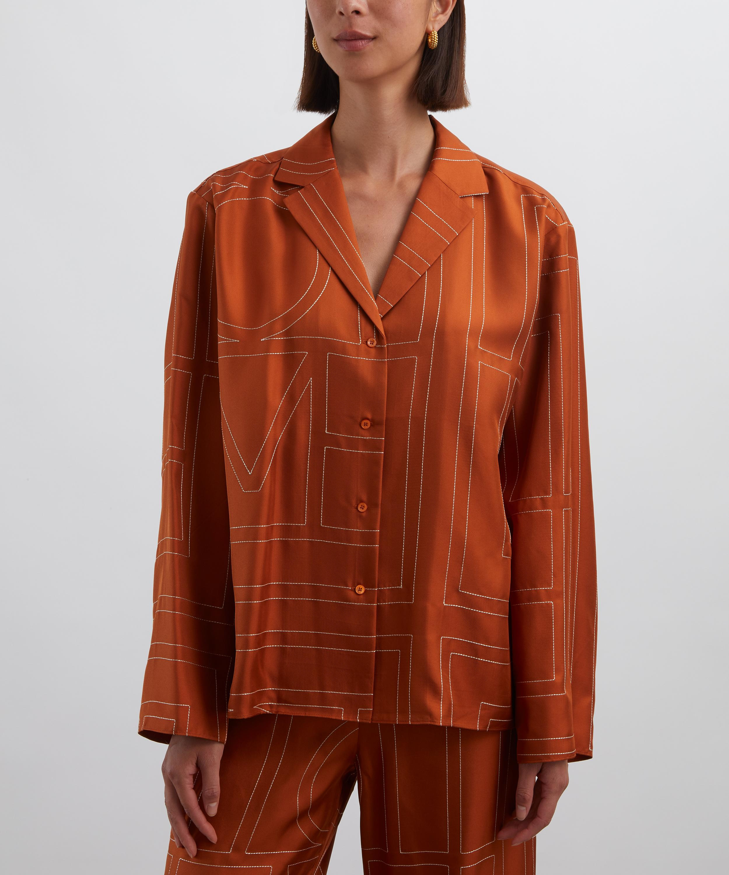 Terracotta Monogram Silk Pyjama Top - 3