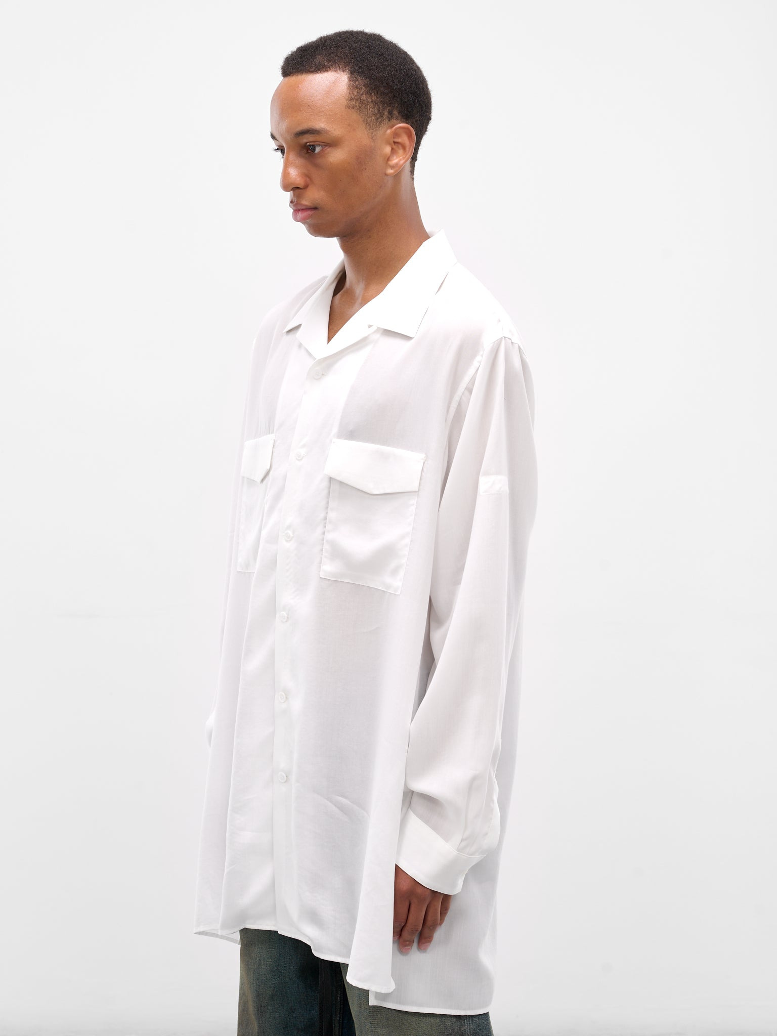 White Oversized Pocket Button-Up Shirt - 2