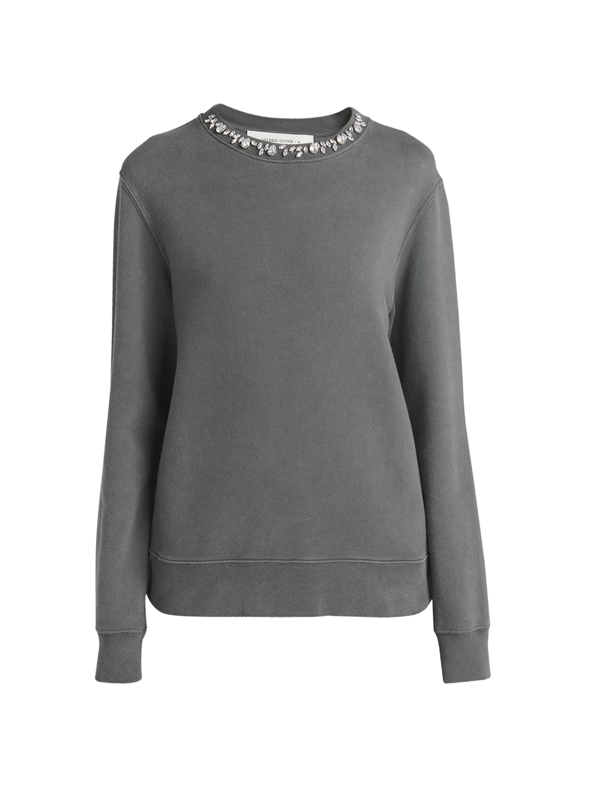 Women's Crystal-Embellished Distressed Crewneck Sweatshirt - Grey - 1