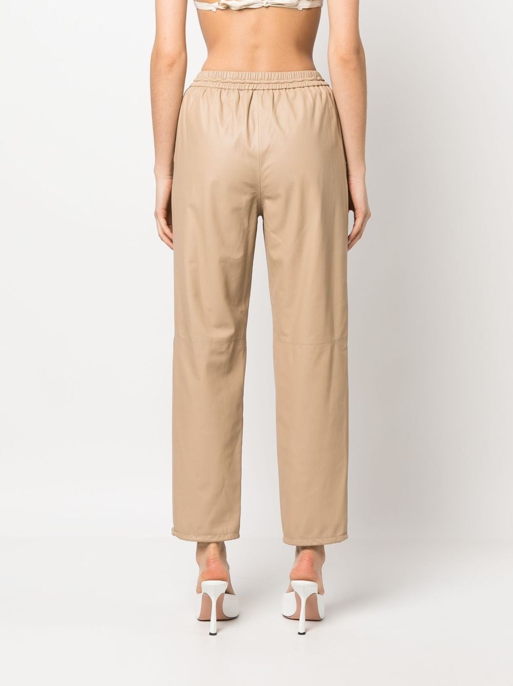 straight-leg lambskin trousers - 4