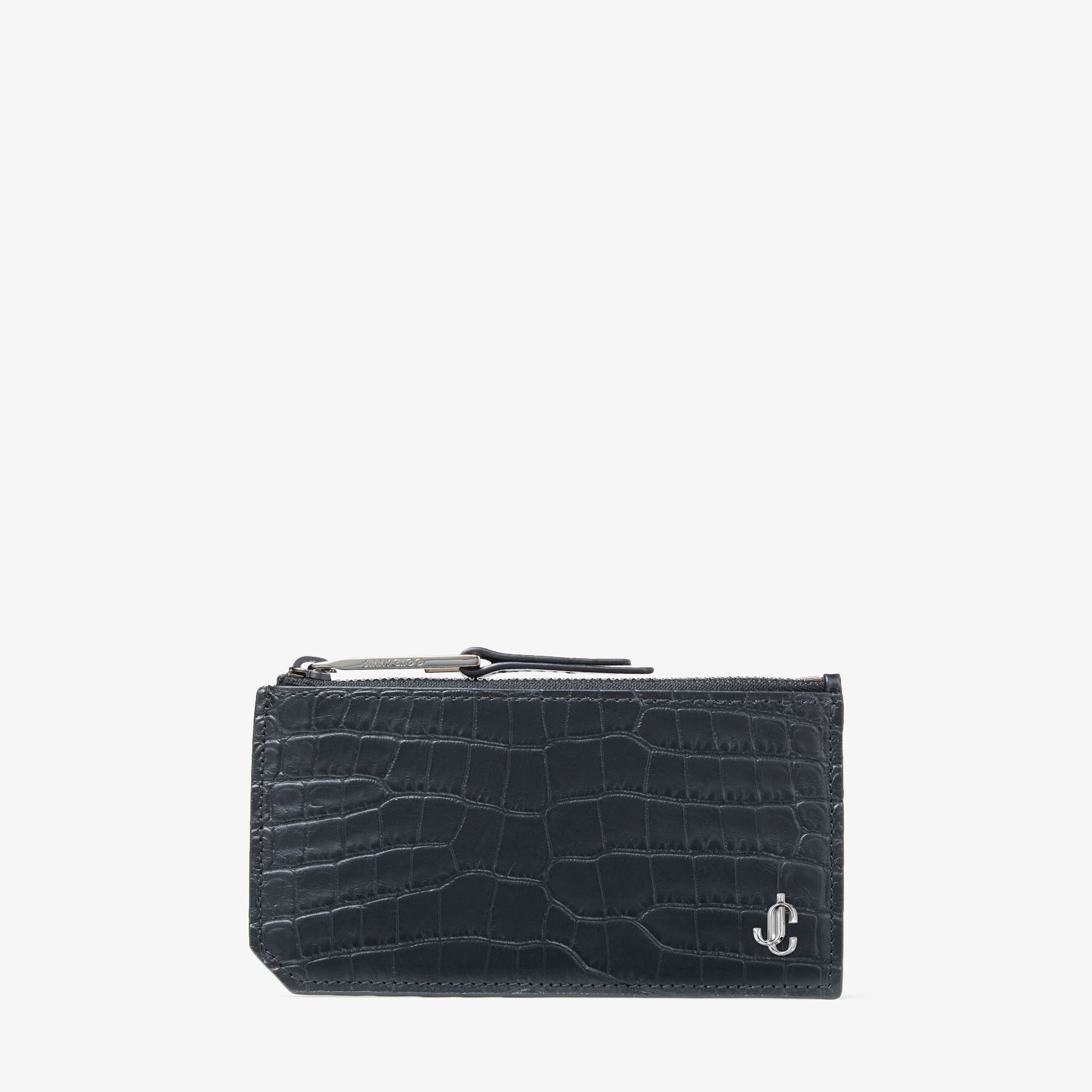 Casey
Black Croc-Embossed Leather Card Case with JC Logo - 1