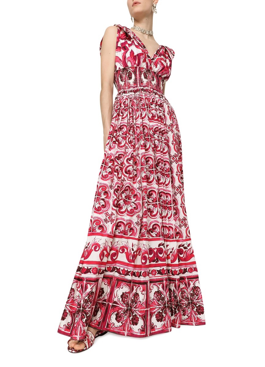 Long majolica-print poplin dress - 5