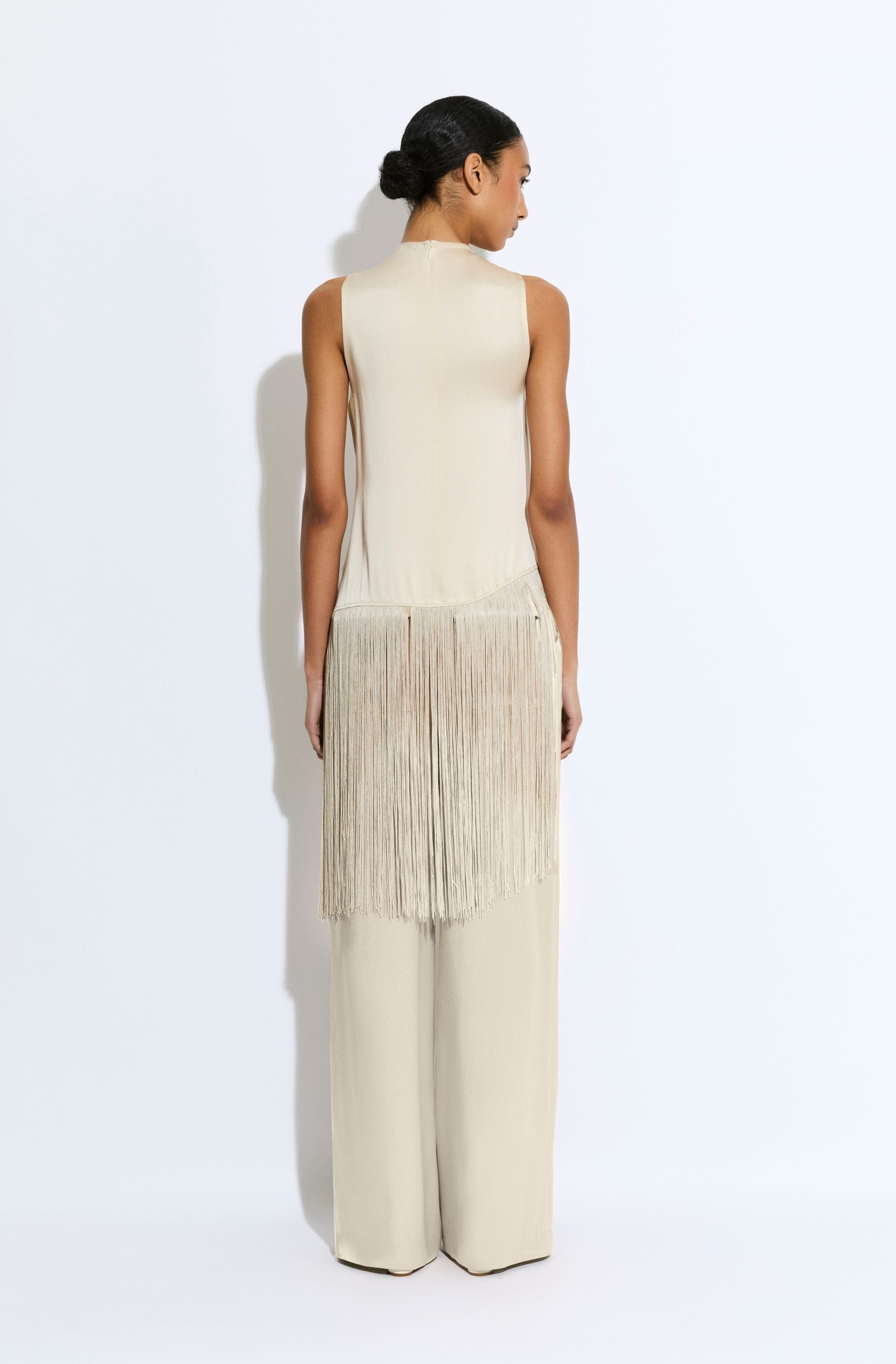 Satin Cowl Neck Fringe Top - 3