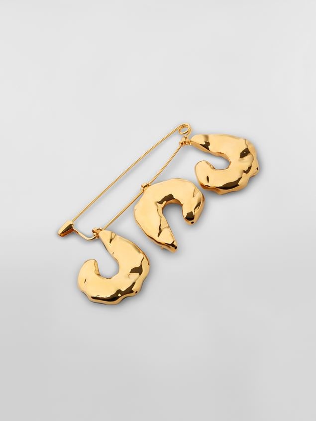 BRASS SPARKLE BROOCH WITH 3 HOOK-SHAPED PENDANTS AND GLASS BEADS - 3