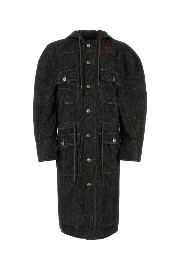Embroidered denim trench coat - 1