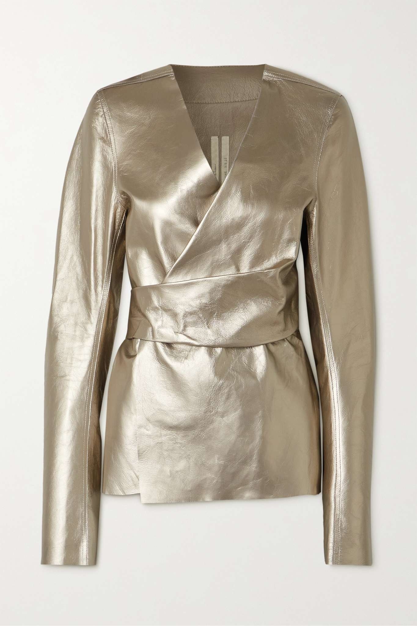 Metallic textured-leather wrap jacket - 1