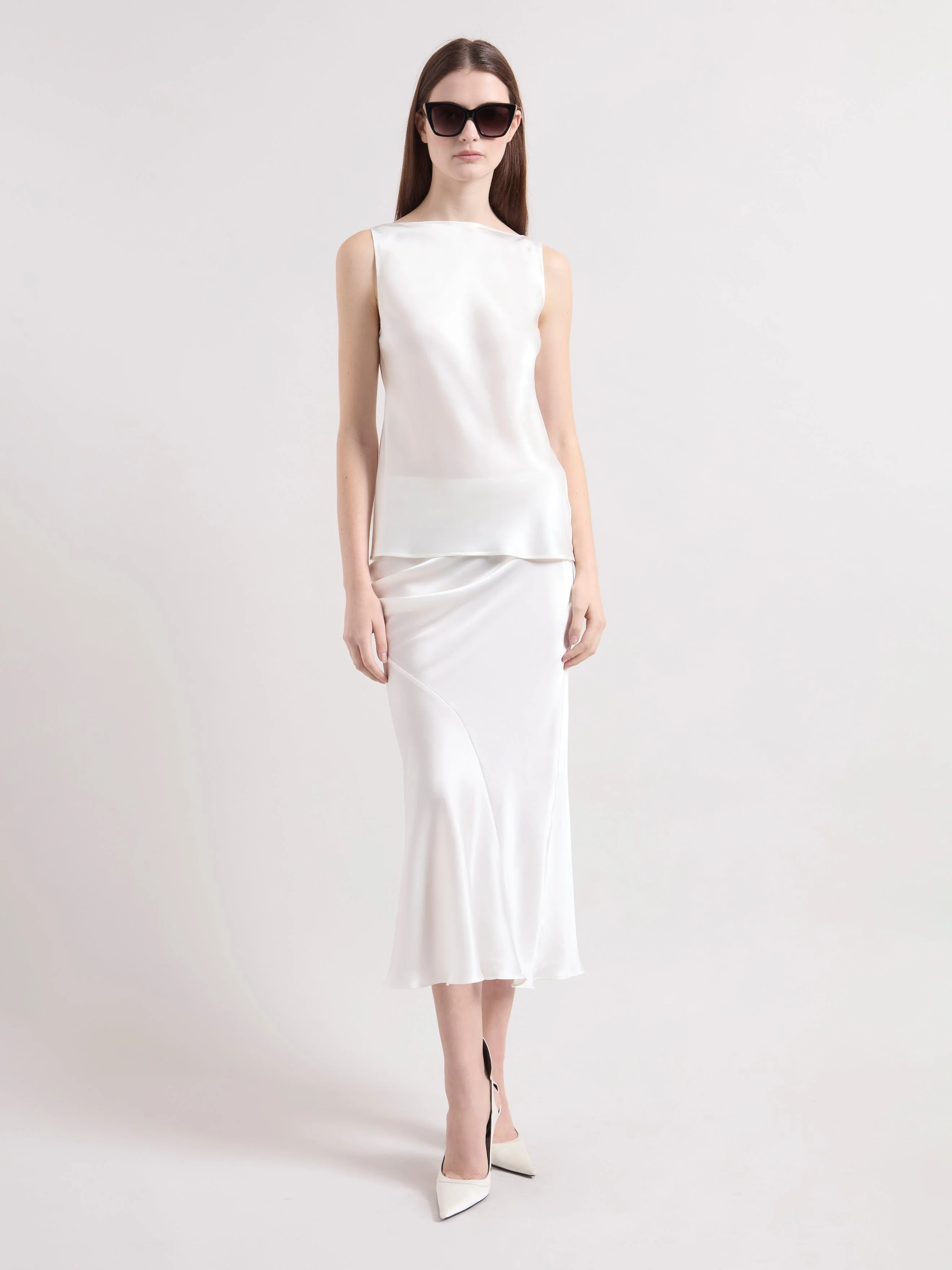 Cream Halterneck Silk Satin Top - 1