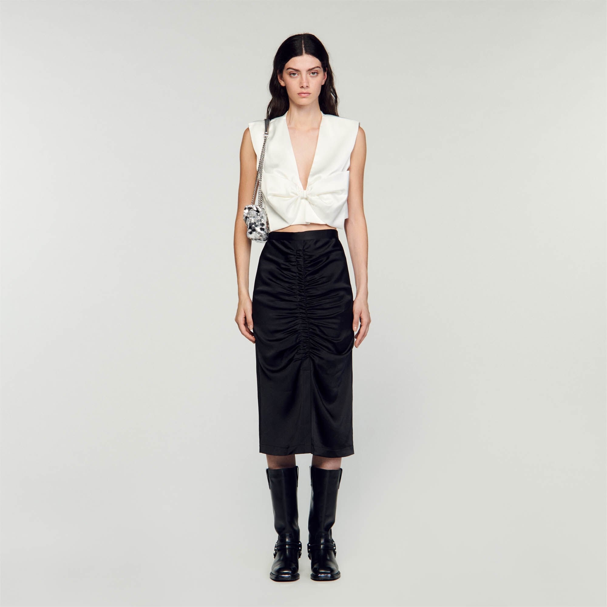 SATIN-EFFECT MIDI SKIRT - 2