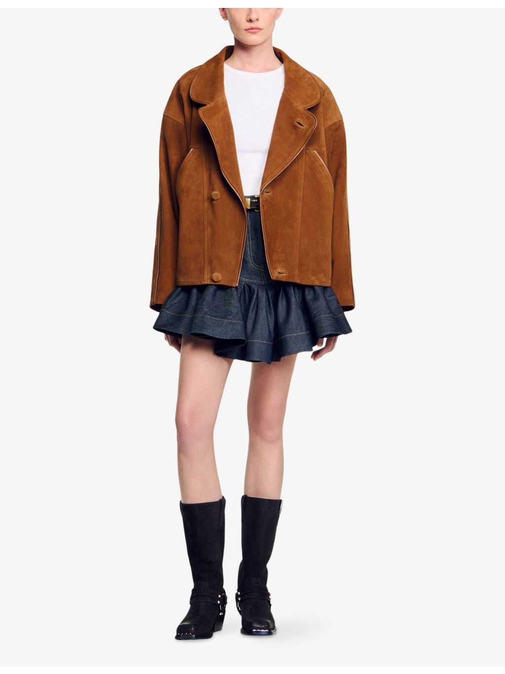 High-Neck Relaxed-Fit Suede Jacket - 2