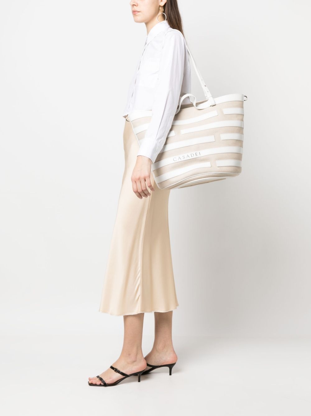stripe-pattern leather tote bag - 2