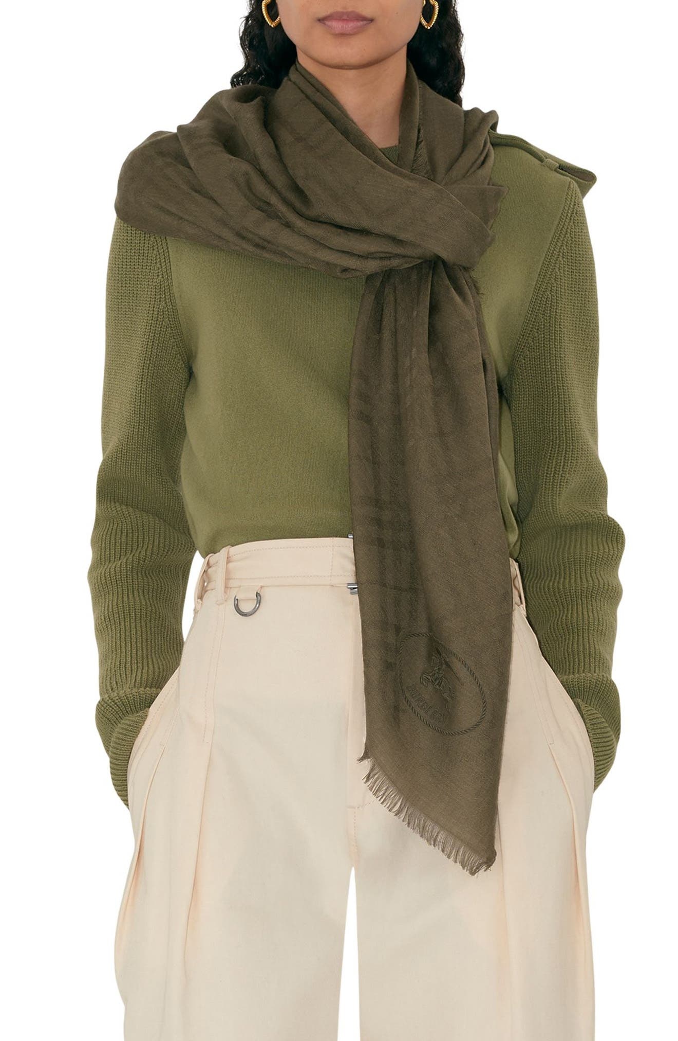 burberry Medium Check Jacquard Wool & Silk Scarf in Swamp at Nordstrom - 5