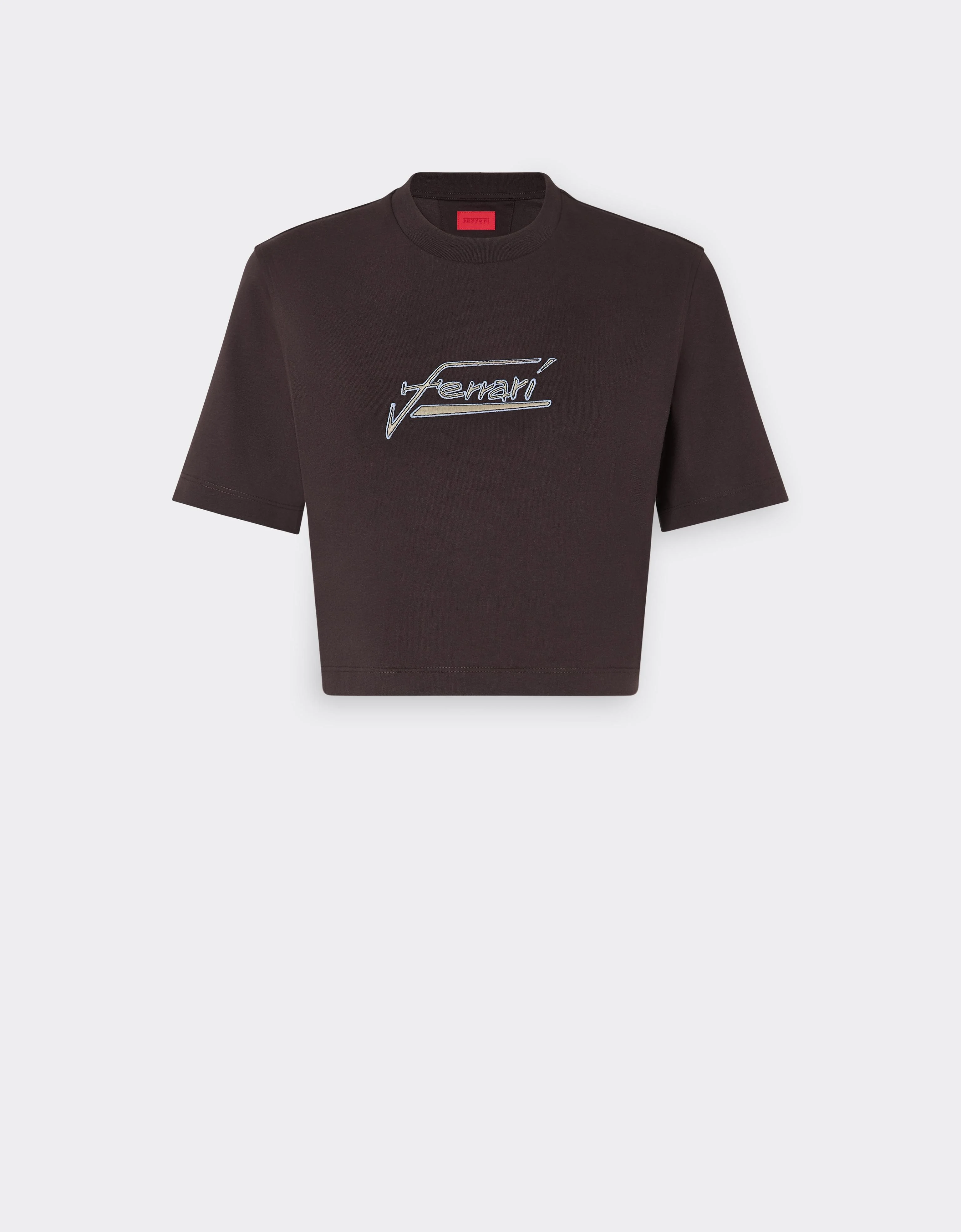 Crop-top T-shirt in cotton with embroidered logo - 1