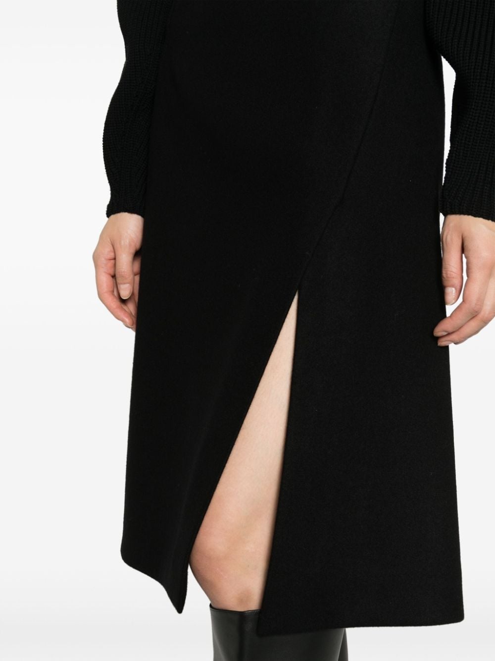 front-split felted A-line skirt - 5