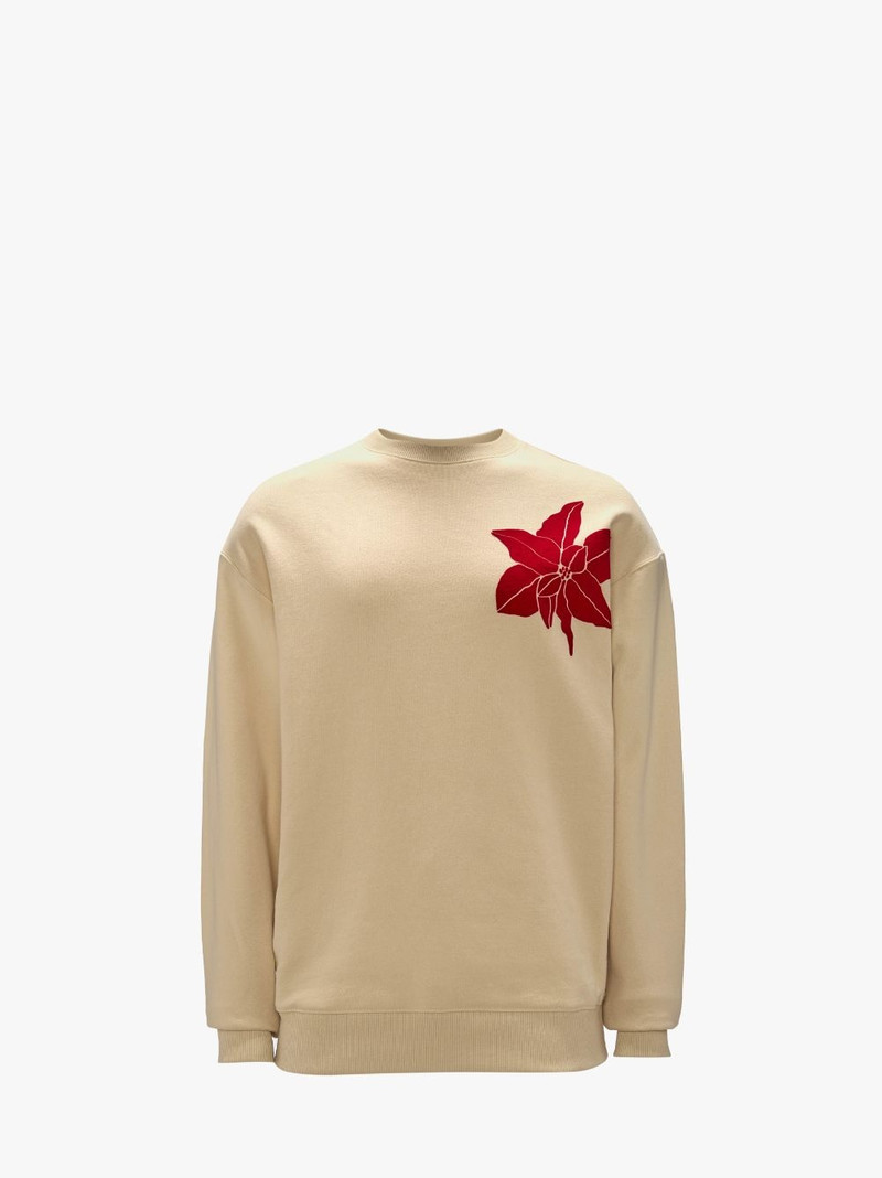 SWEATSHIRT WITH FLOCKED FLOWER - 1