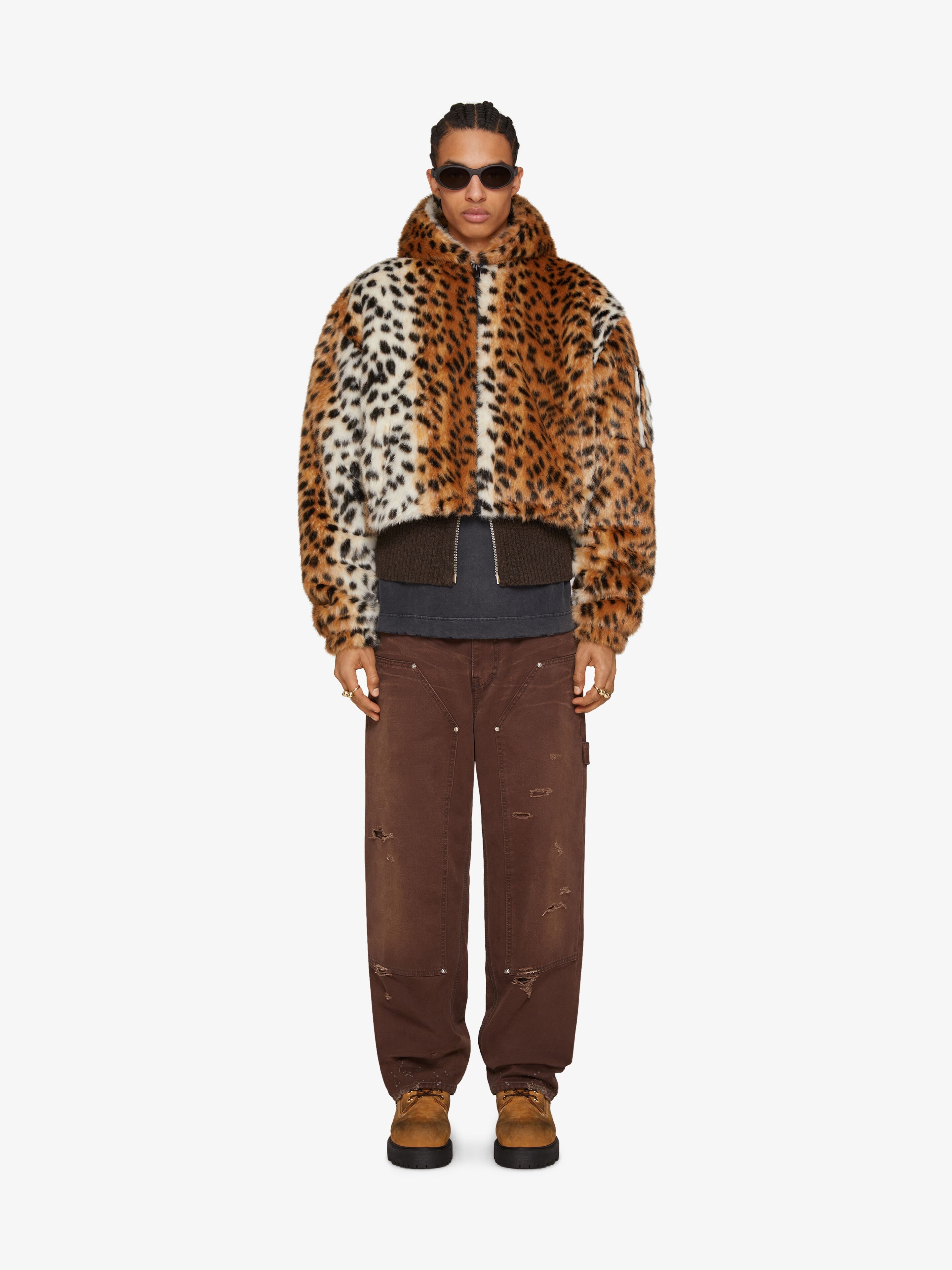 CROPPED HOODED BOMBER JACKET IN FAUX FUR WITH POCKET - 2