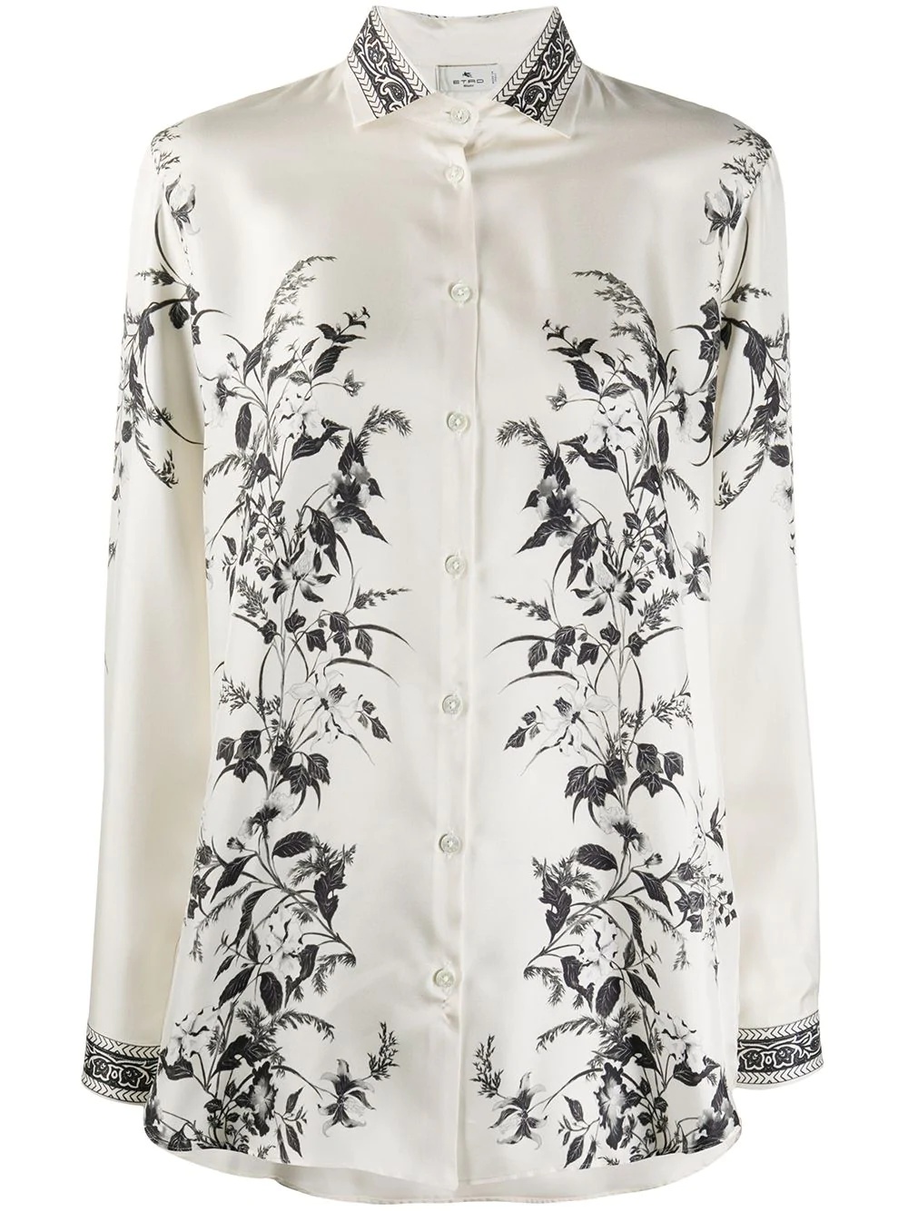 long sleeve floral print silk shirt - 1