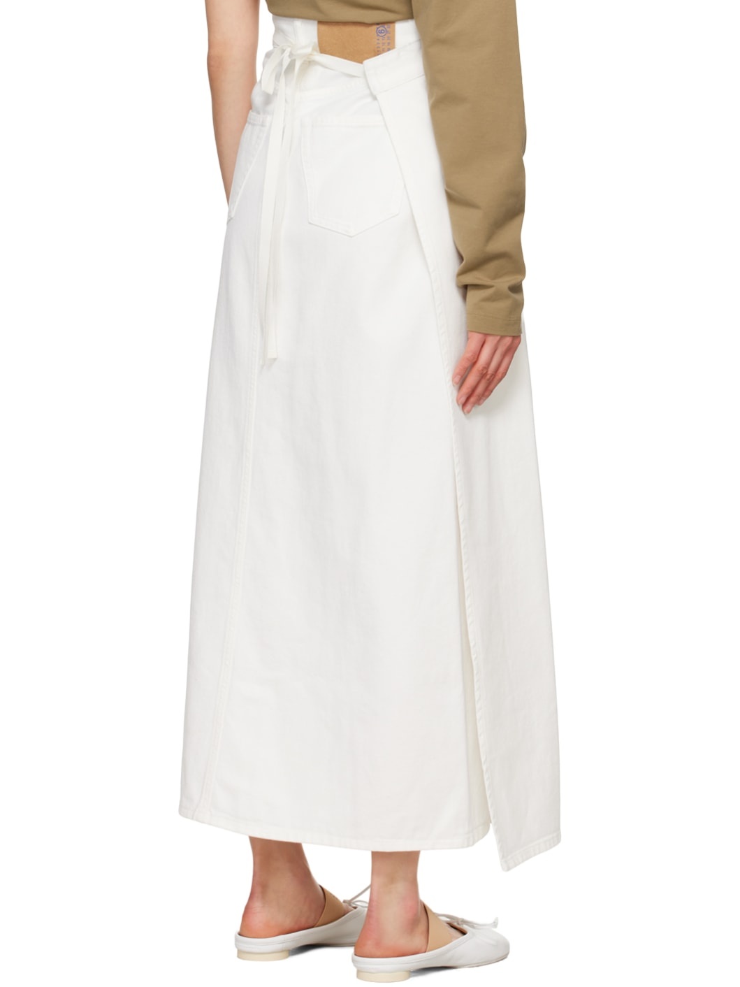 White 5-Pocket Denim Maxi Skirt - 3