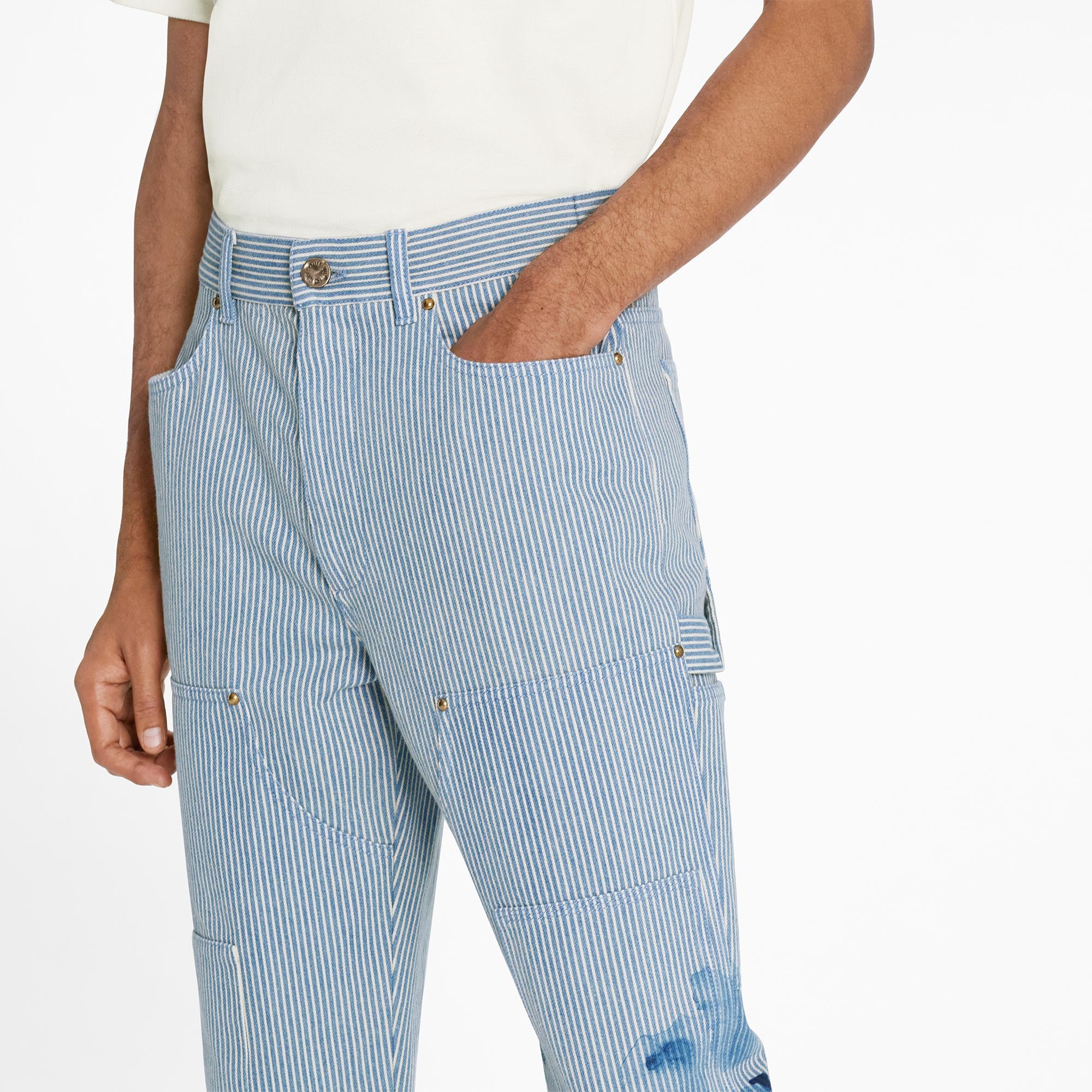 Striped Monogram Denim Cargo Pants - 3