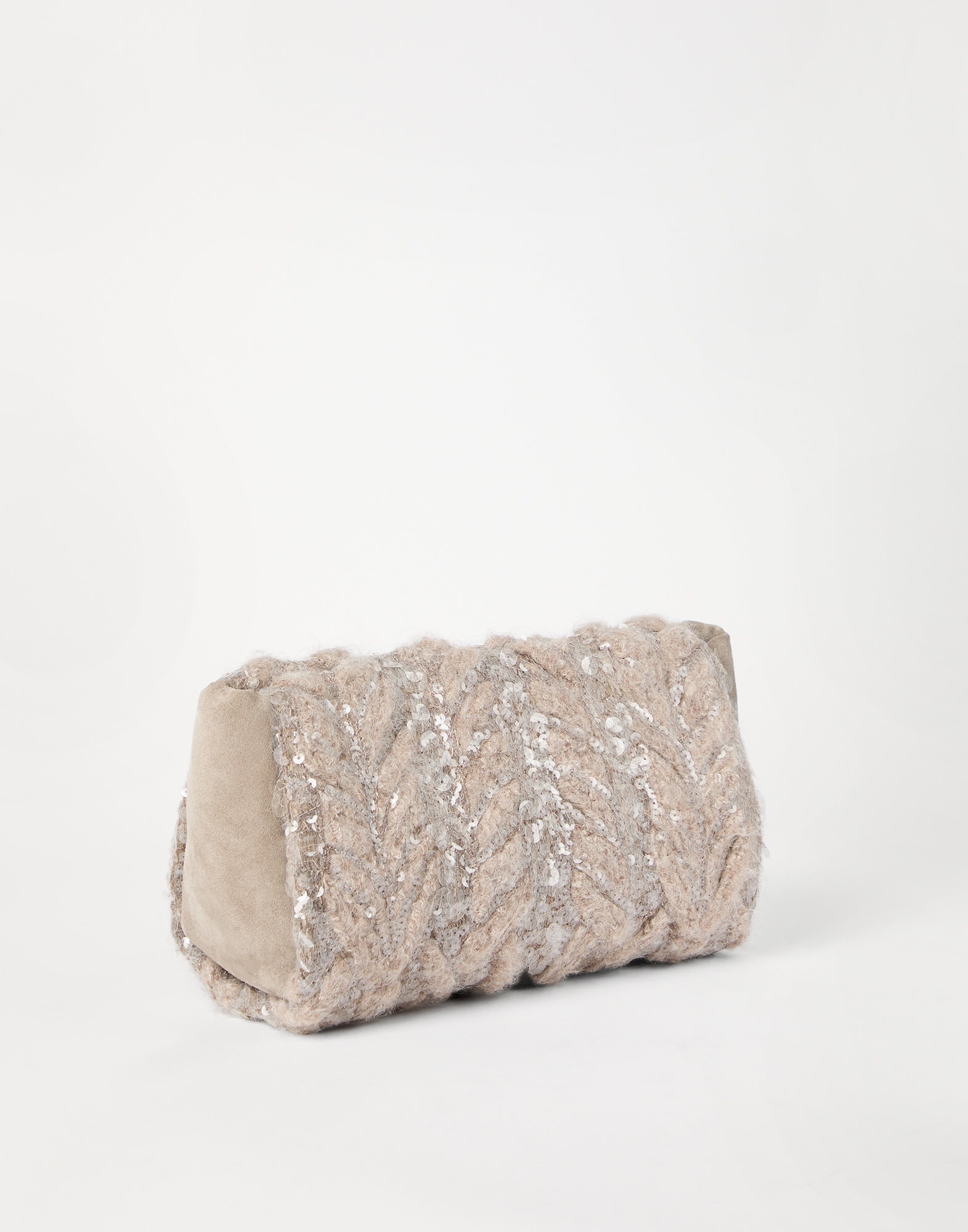 Suede and alpaca clutch bag with dazzling fern embroidery - 2